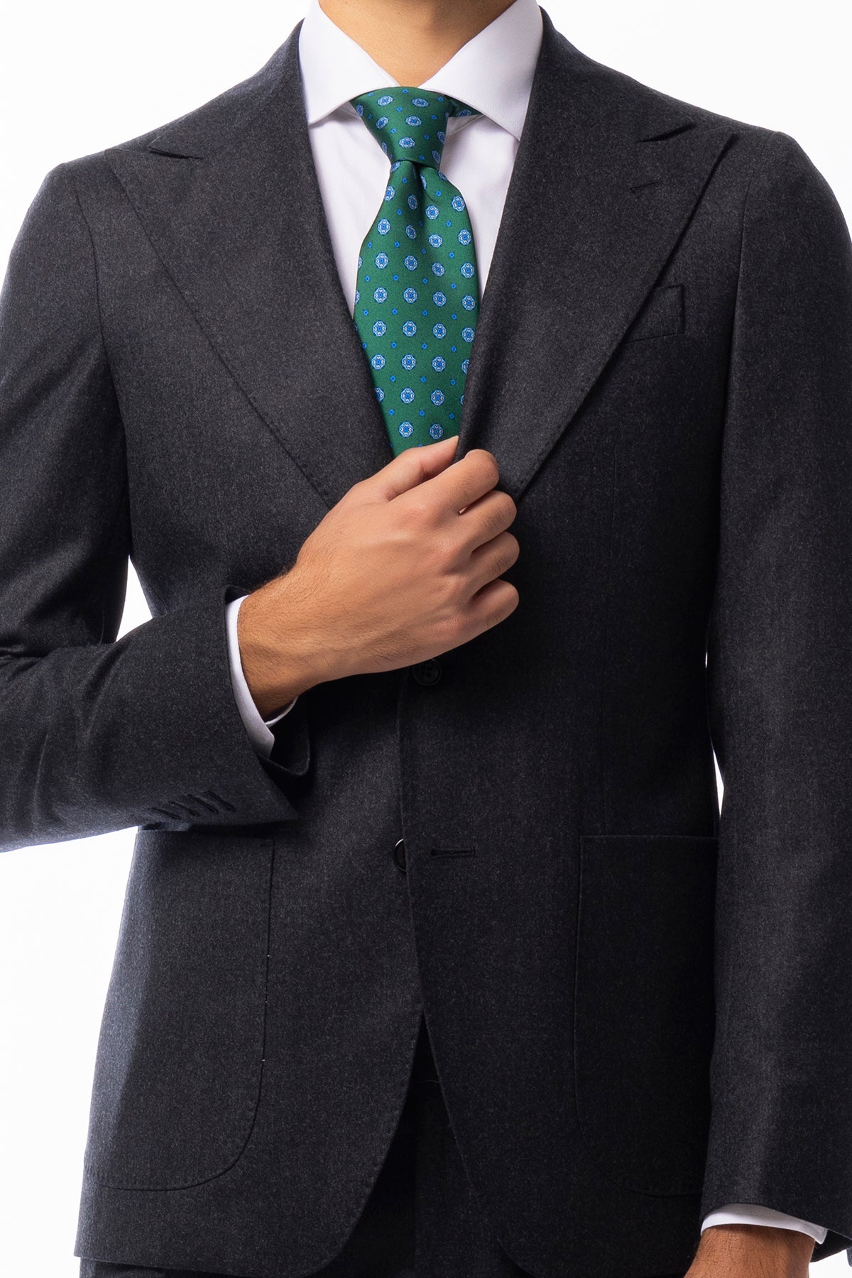 Abito uomo Monopetto Grigio scuro in lana Flanella Vitale Barberis Canonico slim fit rever largo sartoriale