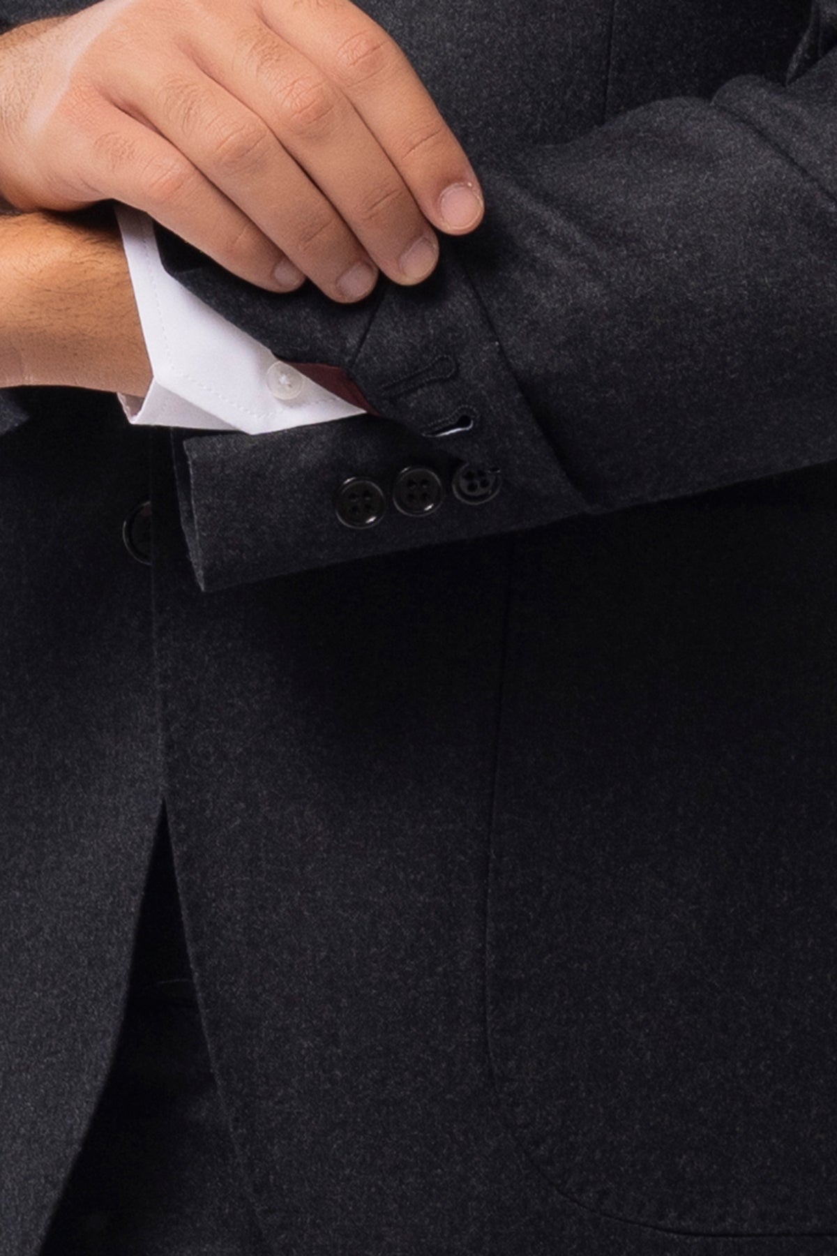 Abito uomo Monopetto Grigio scuro in lana Flanella Vitale Barberis Canonico slim fit rever largo sartoriale