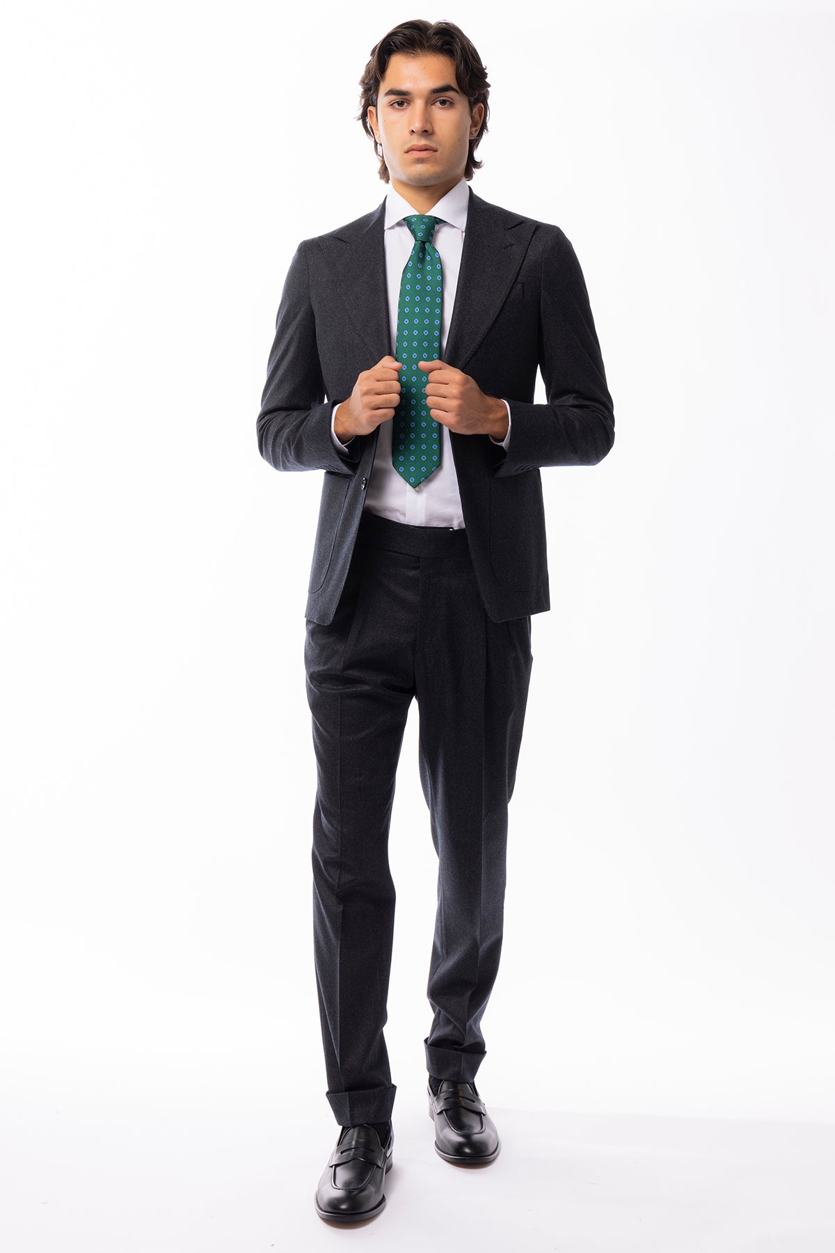 Giacca uomo Monopetto Grigio scuro in lana Flanella Vitale Barberis Canonico slim fit rever largo sartoriale