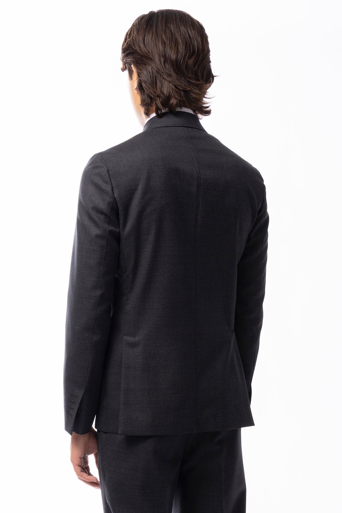Giacca uomo Doppiopetto Grigio scuro in lana Flanella Vitale Barberis Canonico slim fit rever largo sartoriale