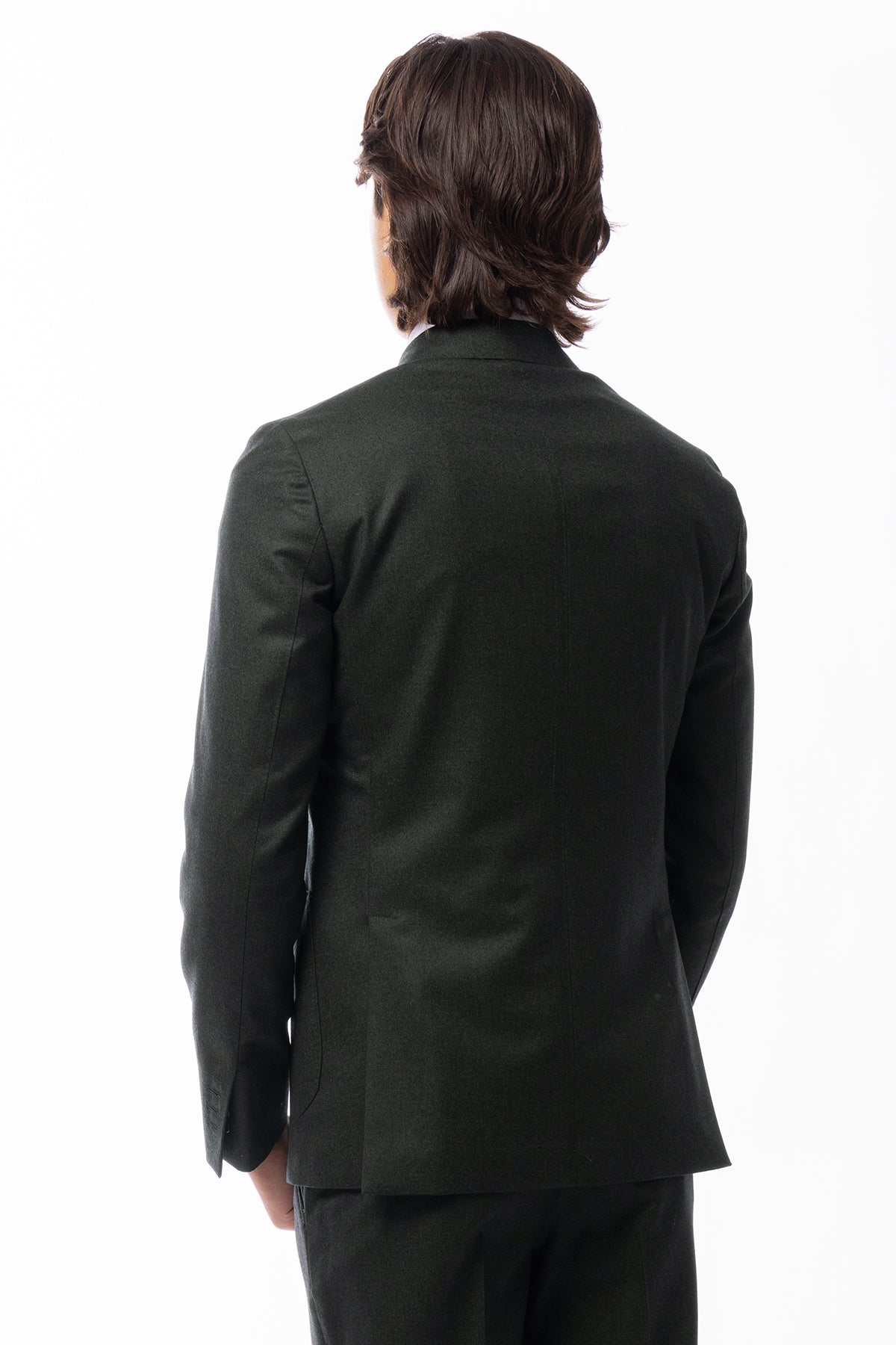 Giacca uomo doppiopetto verde scuro in pura lana 100% Vitale Barberis Canonico Rever a lancia e tasche a toppe