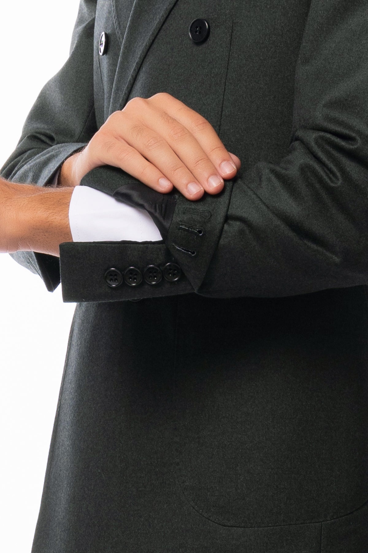 Giacca uomo doppiopetto verde scuro in pura lana 100% Vitale Barberis Canonico Rever a lancia e tasche a toppe