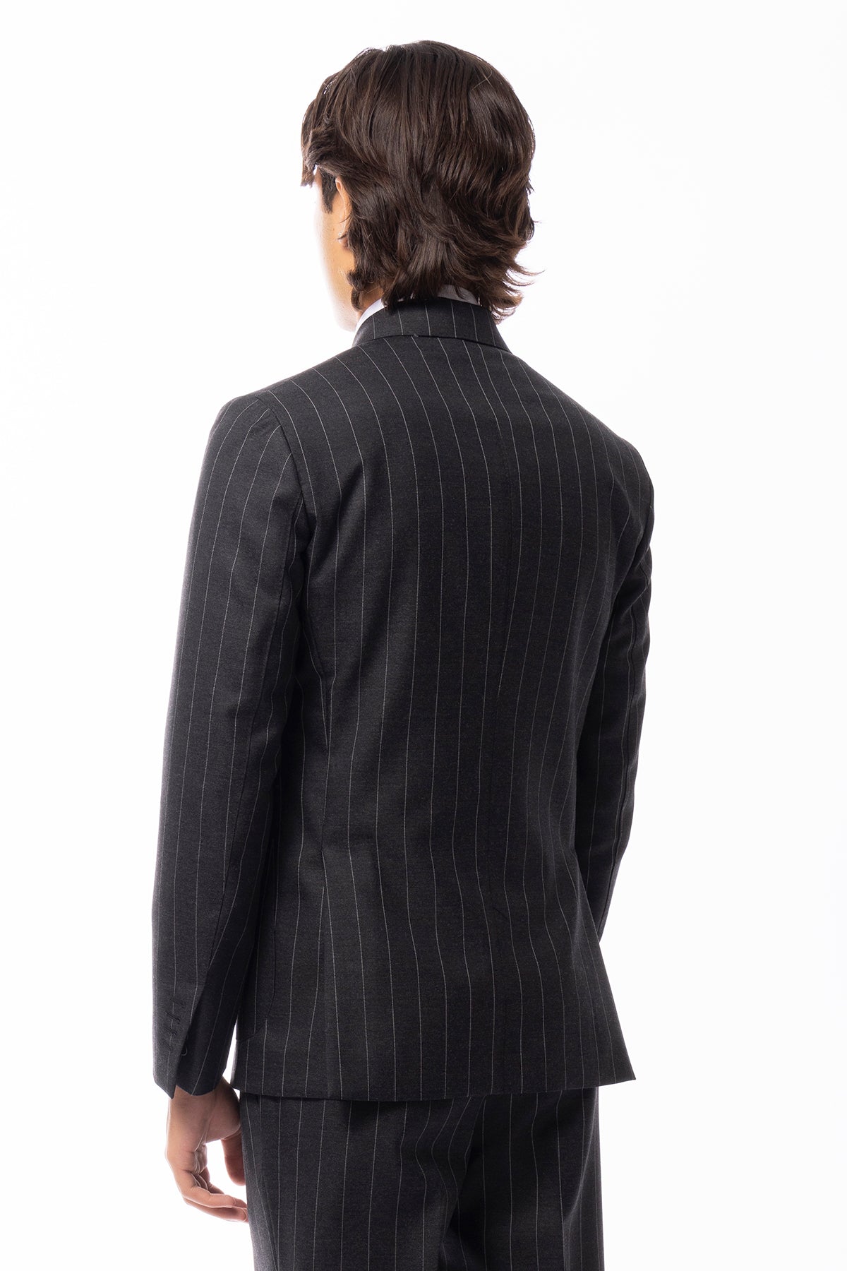 Abito uomo Doppiopetto Grigia gessata bianca in lana Flanella al 100% Vitale Barberis Canonico slim fit rever largo sartoriale