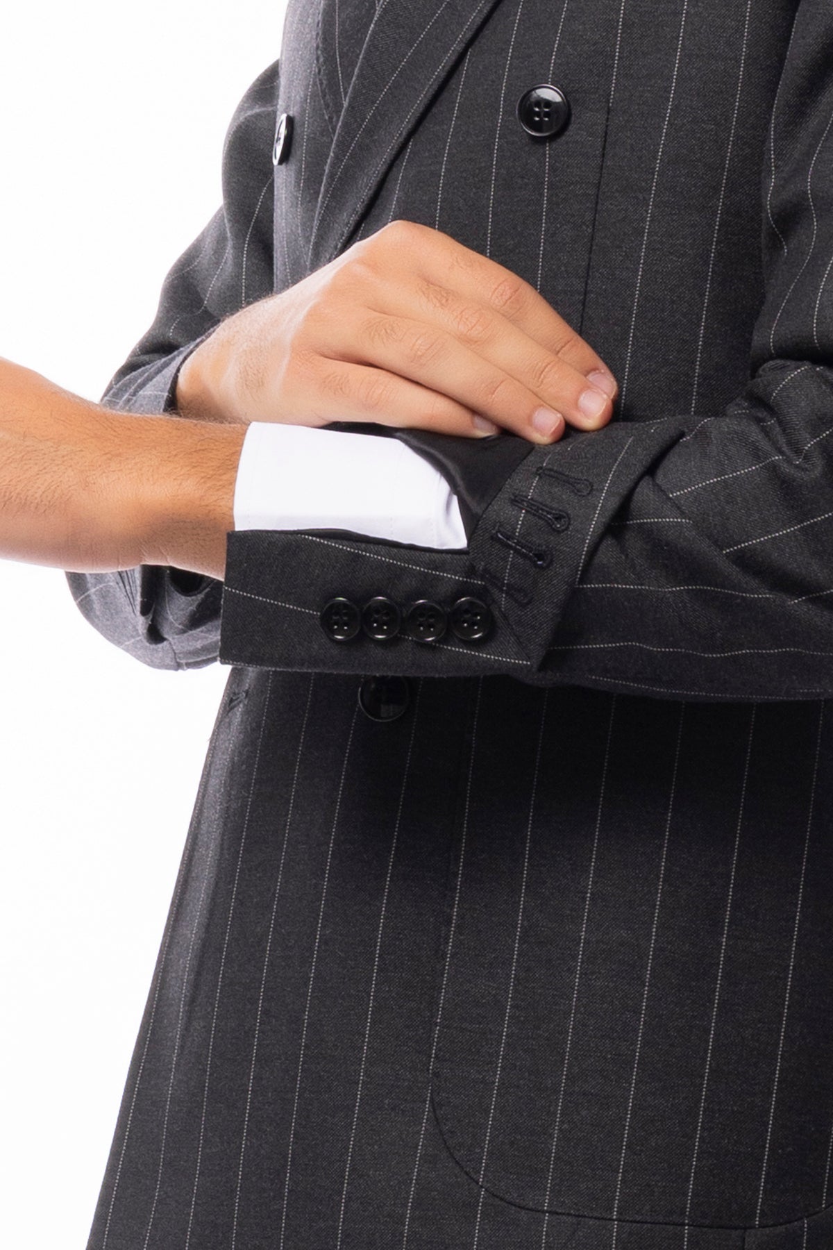 Abito uomo Doppiopetto Grigia gessata bianca in lana Flanella al 100% Vitale Barberis Canonico slim fit rever largo sartoriale
