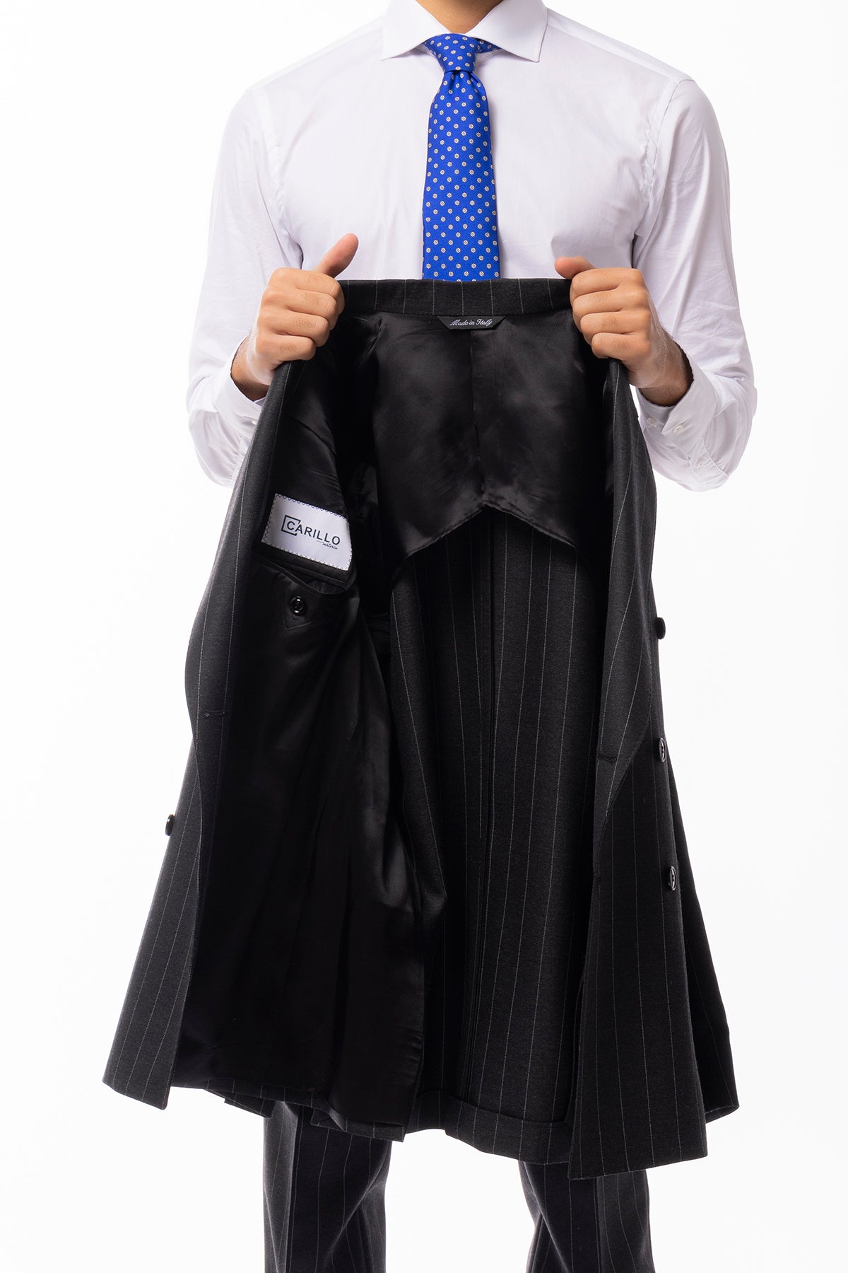 Abito uomo Doppiopetto Grigia gessata bianca in lana Flanella al 100% Vitale Barberis Canonico slim fit rever largo sartoriale