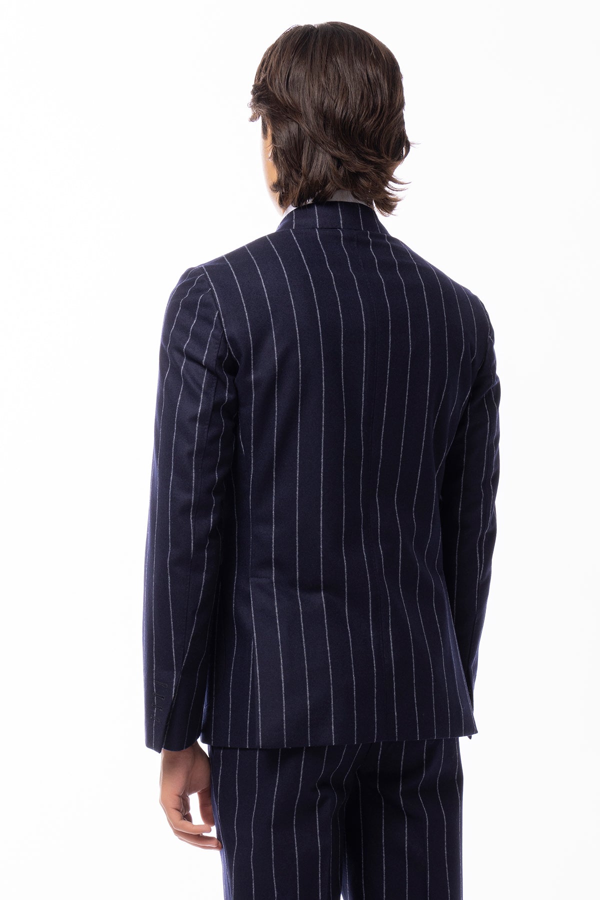 Abito uomo Doppiopetto blu Gessata in lana Flanella Vitale Barberis Canonico slim fit rever largo sartoriale