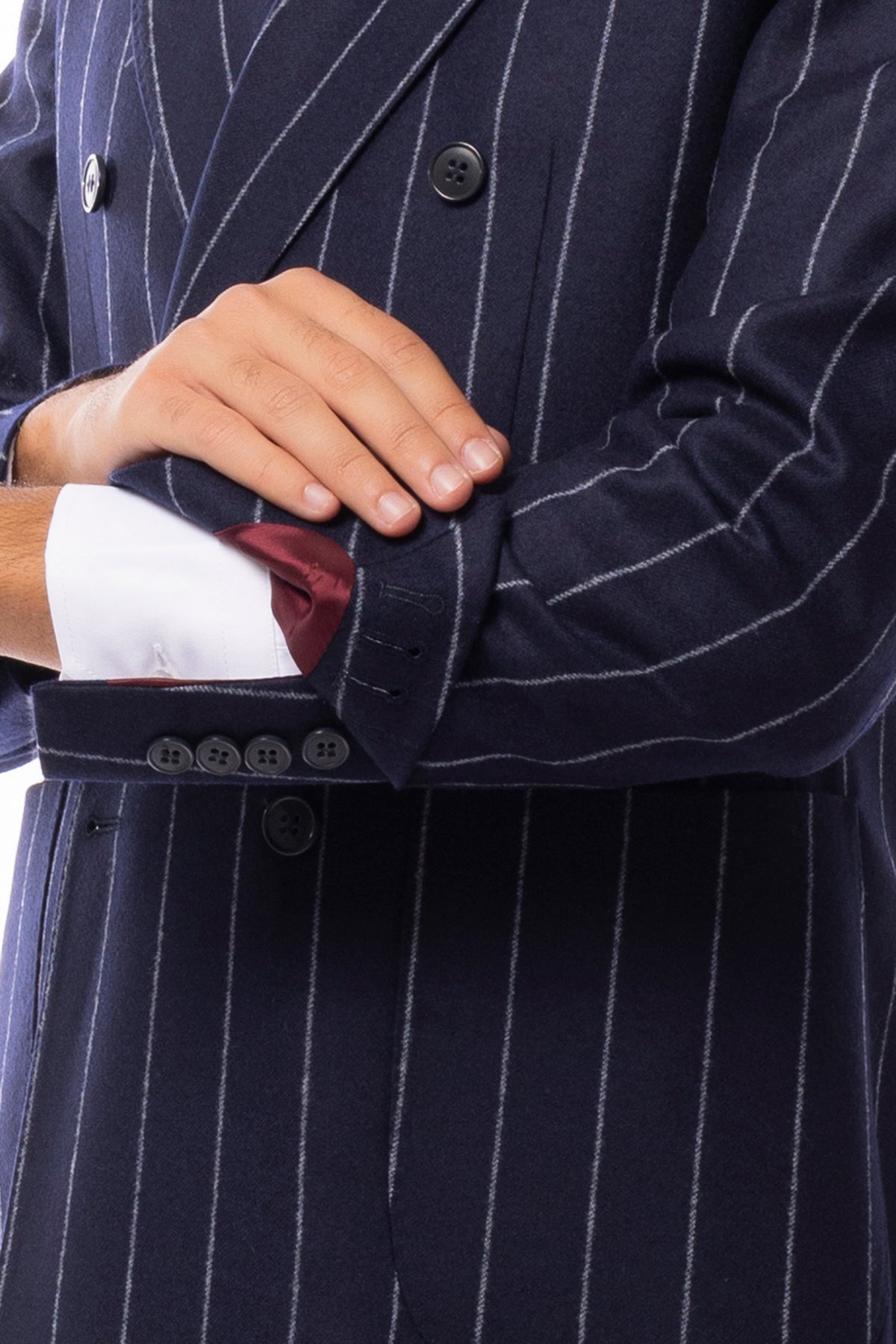 Abito uomo Doppiopetto blu Gessata in lana Flanella Vitale Barberis Canonico slim fit rever largo sartoriale