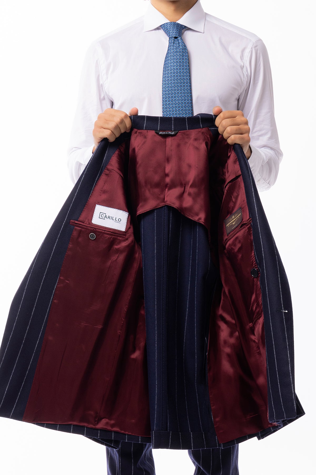 Giacca uomo Doppiopetto blu Gessata in lana Flanella Vitale Barberis Canonico slim fit rever largo sartoriale