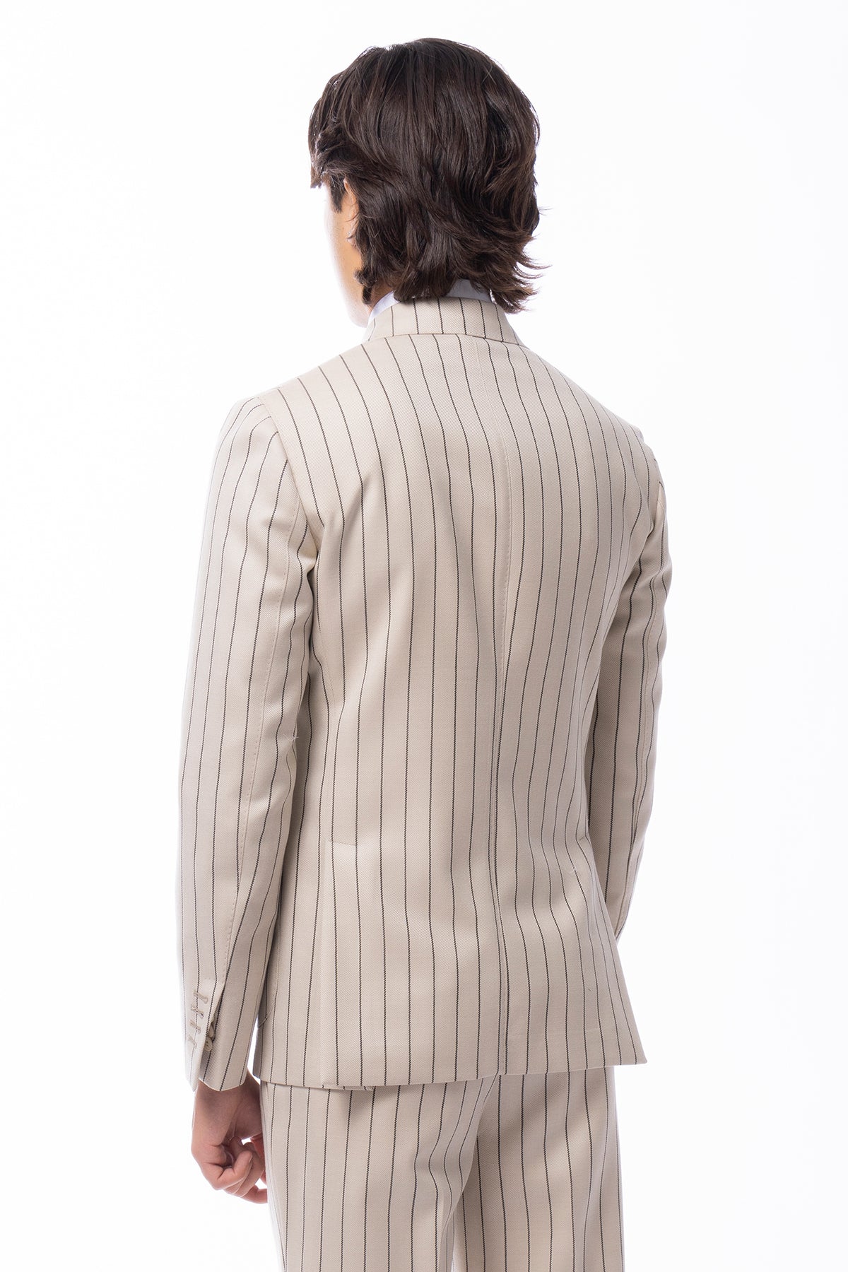 Abito uomo Doppiopetto beige gessata nera in in lana flanella Holland & Sherry slim fit rever largo