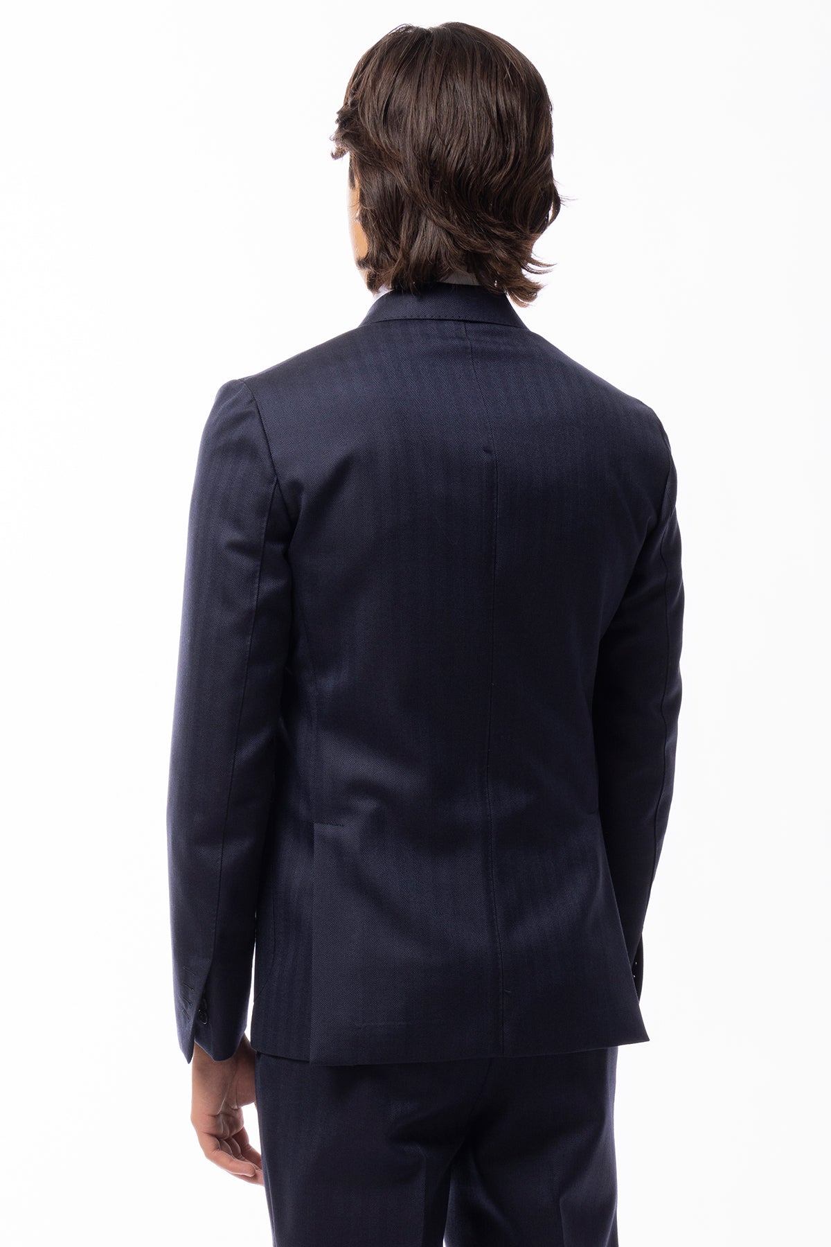 Giacca uomo Doppiopetto blu spigata 100% Lana WORSTED Holland & Sherry slim fit rever largo