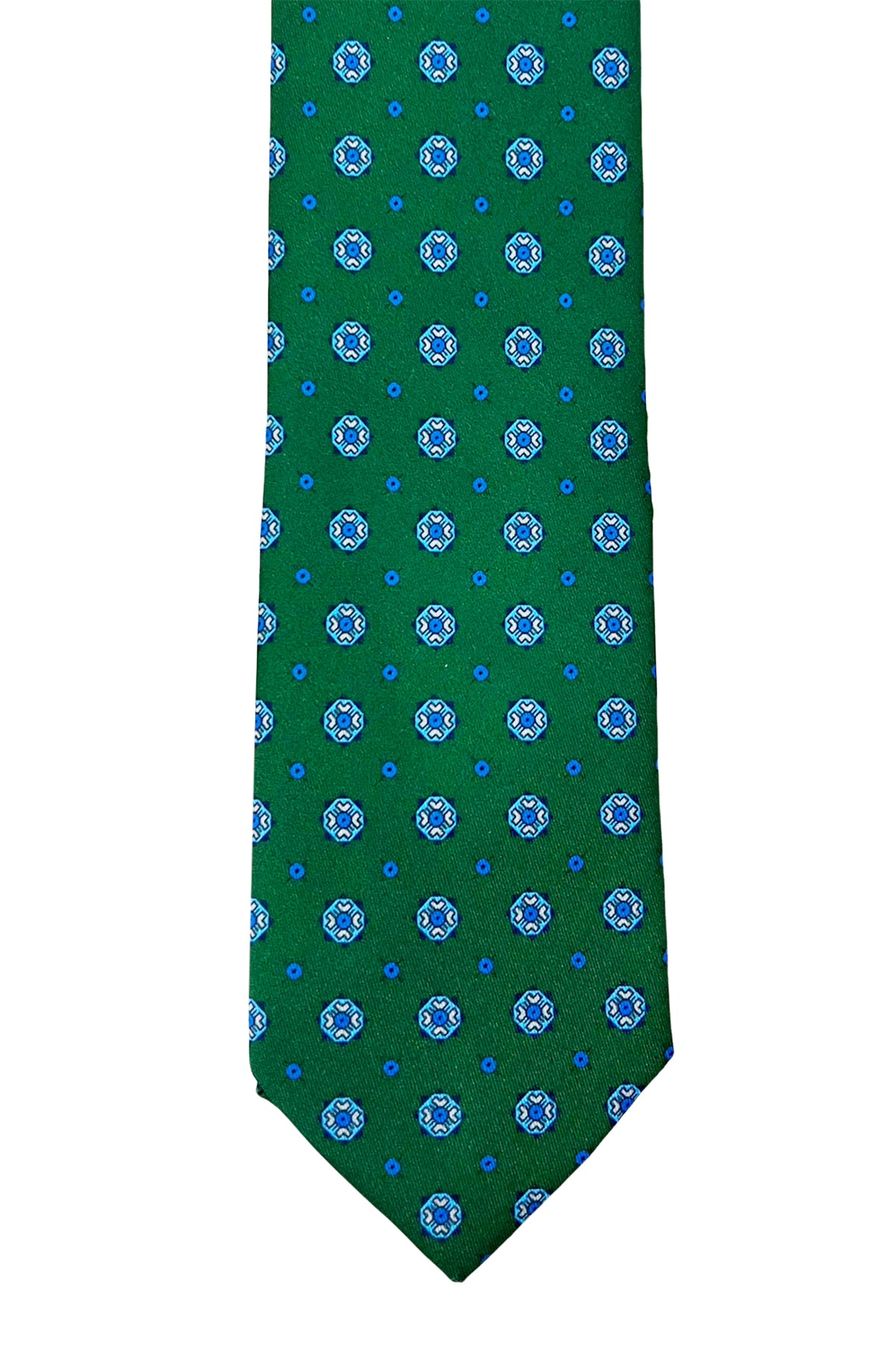 Cravatta uomo verde fantasia fiori in seta 100% larghezza 8 cm da cerimonia elegante