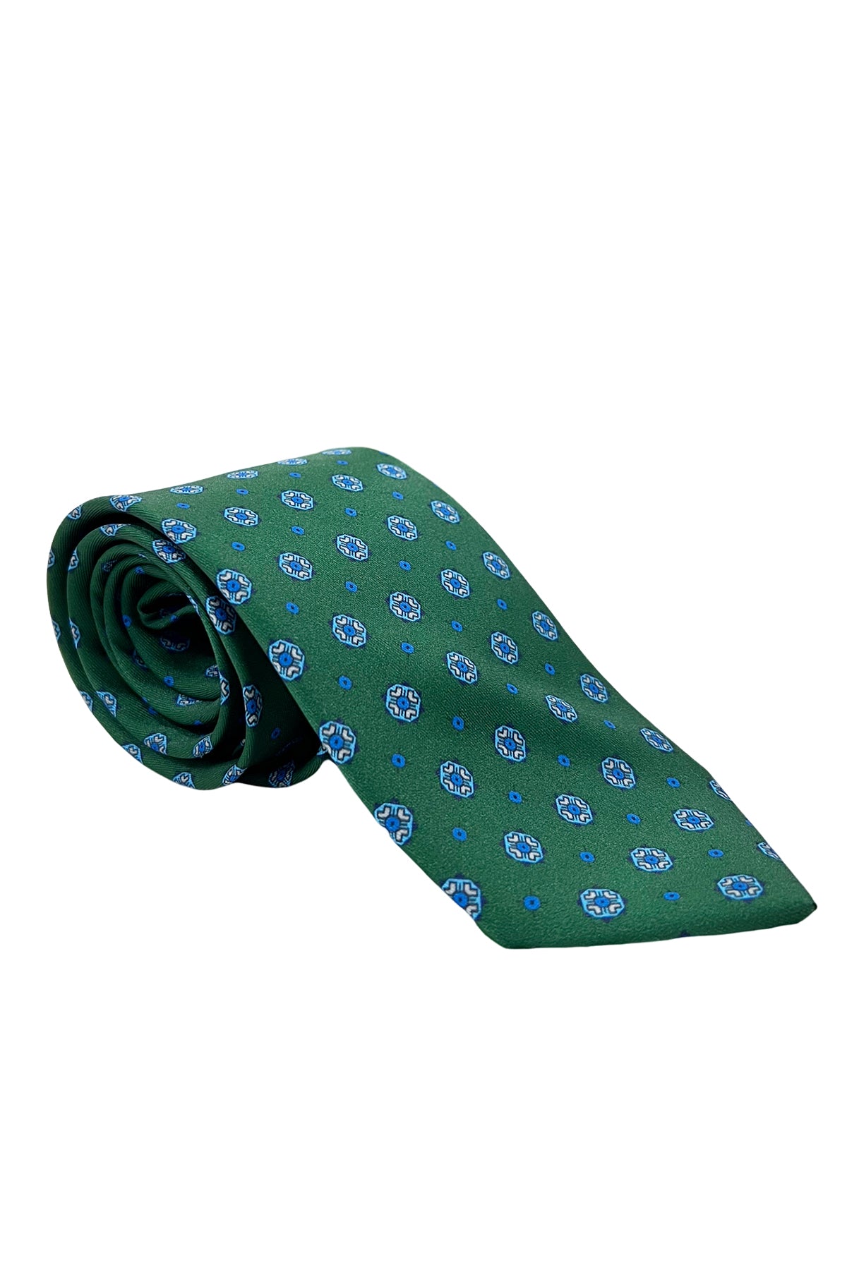 Cravatta uomo verde fantasia fiori in seta 100% larghezza 8 cm da cerimonia elegante
