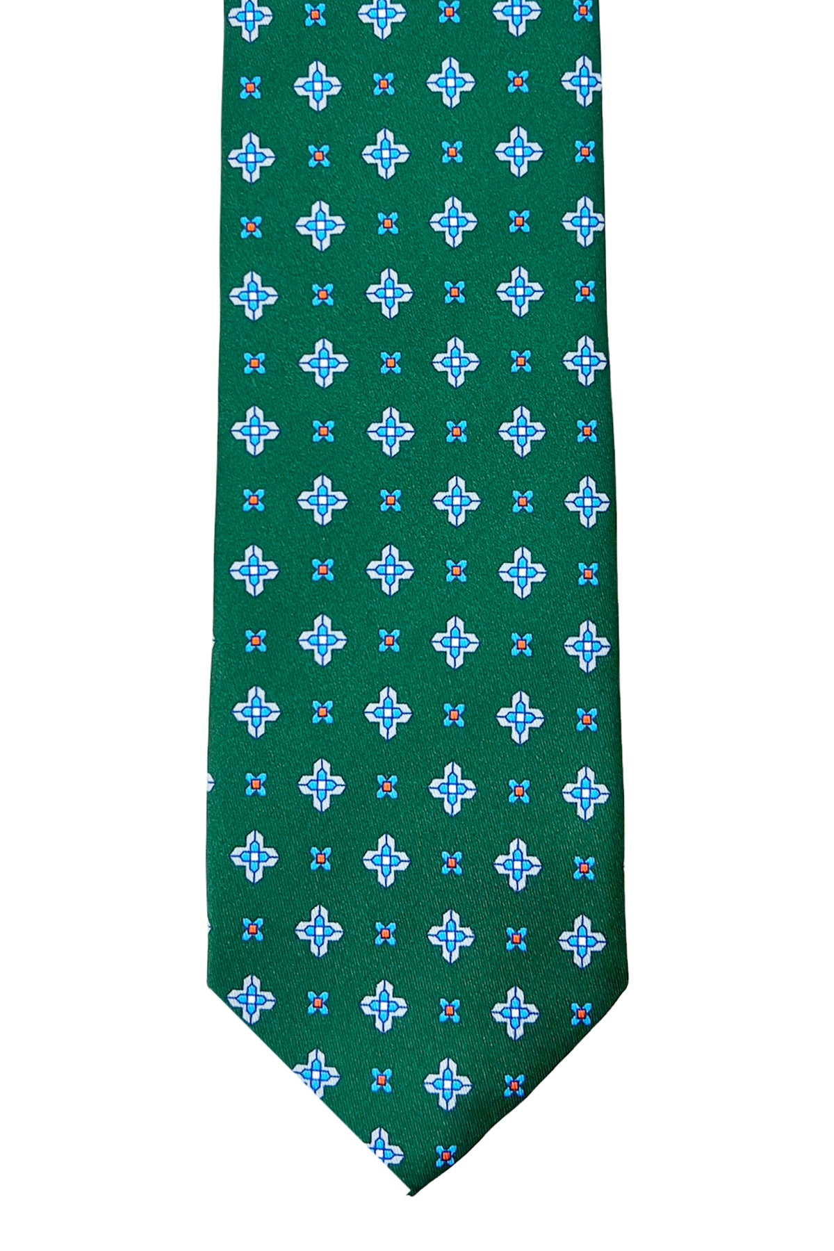Cravatta uomo verde fantasia croci in seta 100% larghezza 8 cm da cerimonia elegante