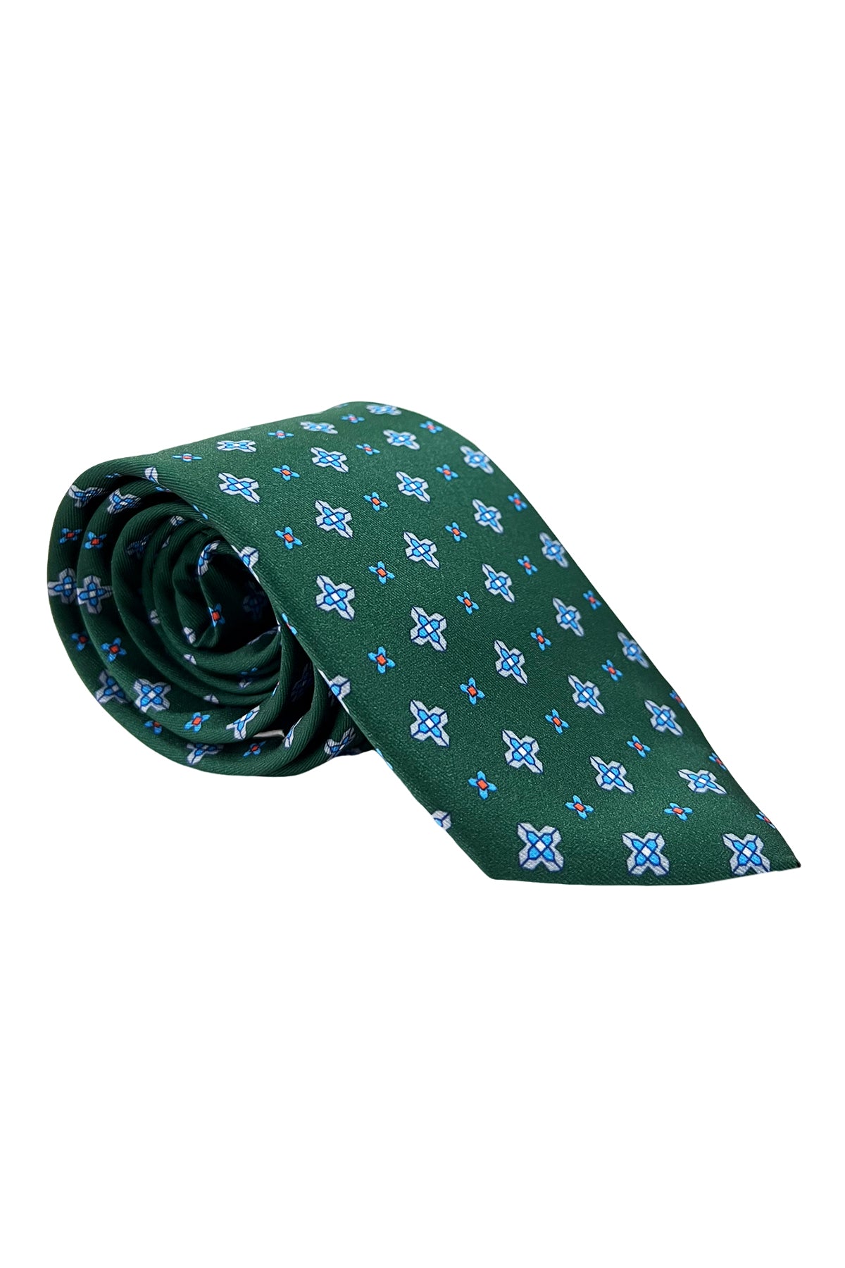 Cravatta uomo verde fantasia croci in seta 100% larghezza 8 cm da cerimonia elegante