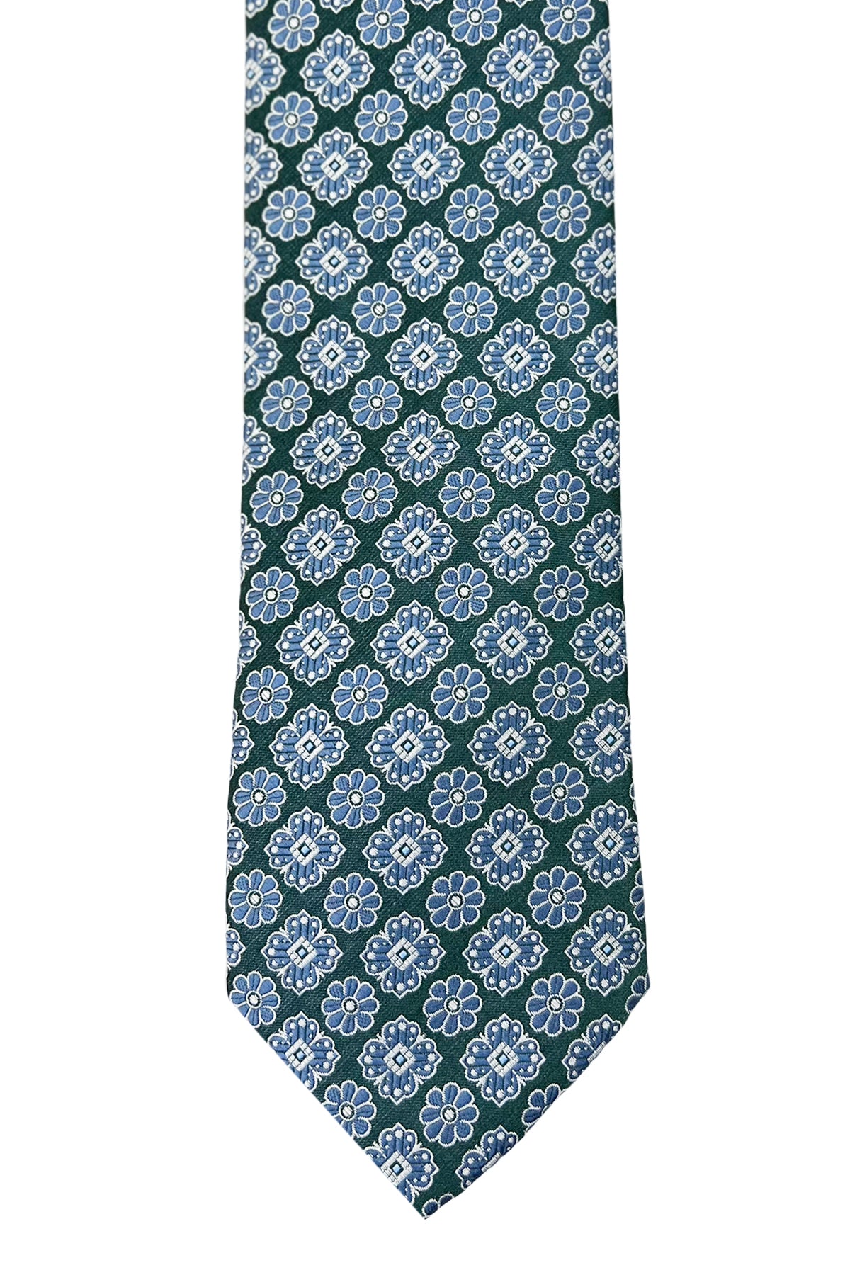 Cravatta uomo verde fantasia fiori grandi in seta 100% larghezza 8 cm da cerimonia elegante