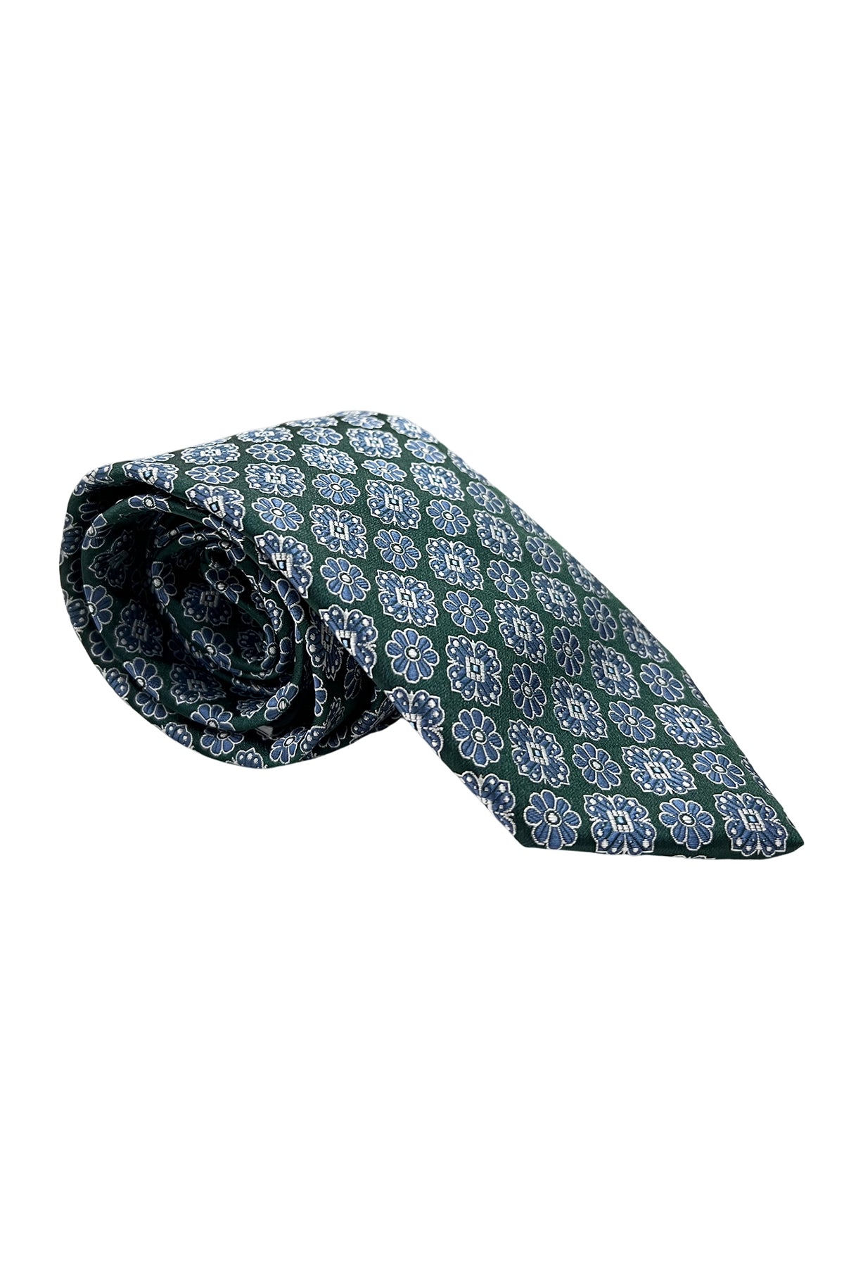 Cravatta uomo verde fantasia fiori grandi in seta 100% larghezza 8 cm da cerimonia elegante