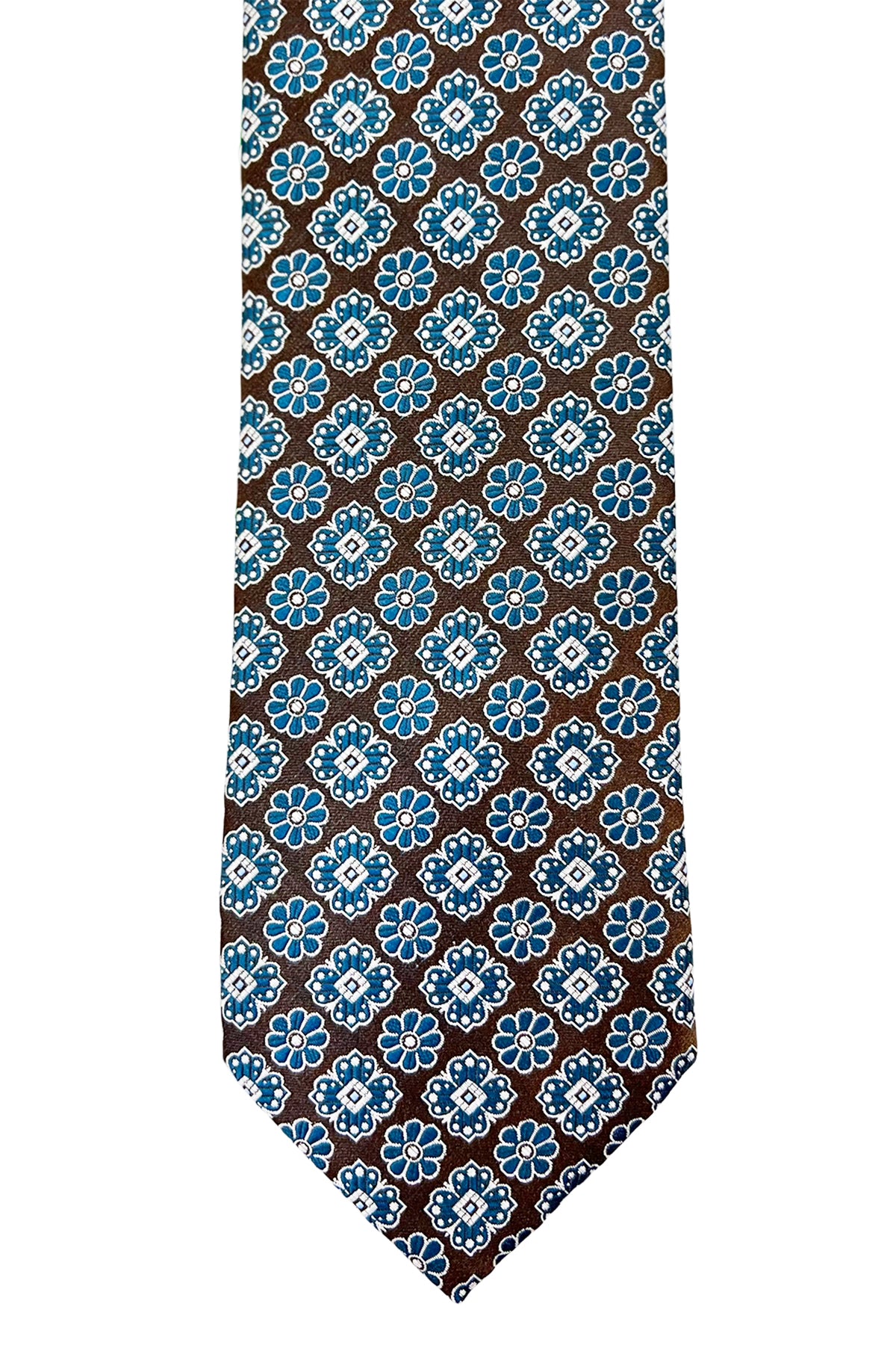 Cravatta uomo Marrone fantasia fiori grandi in seta 100% larghezza 8 cm da cerimonia elegante