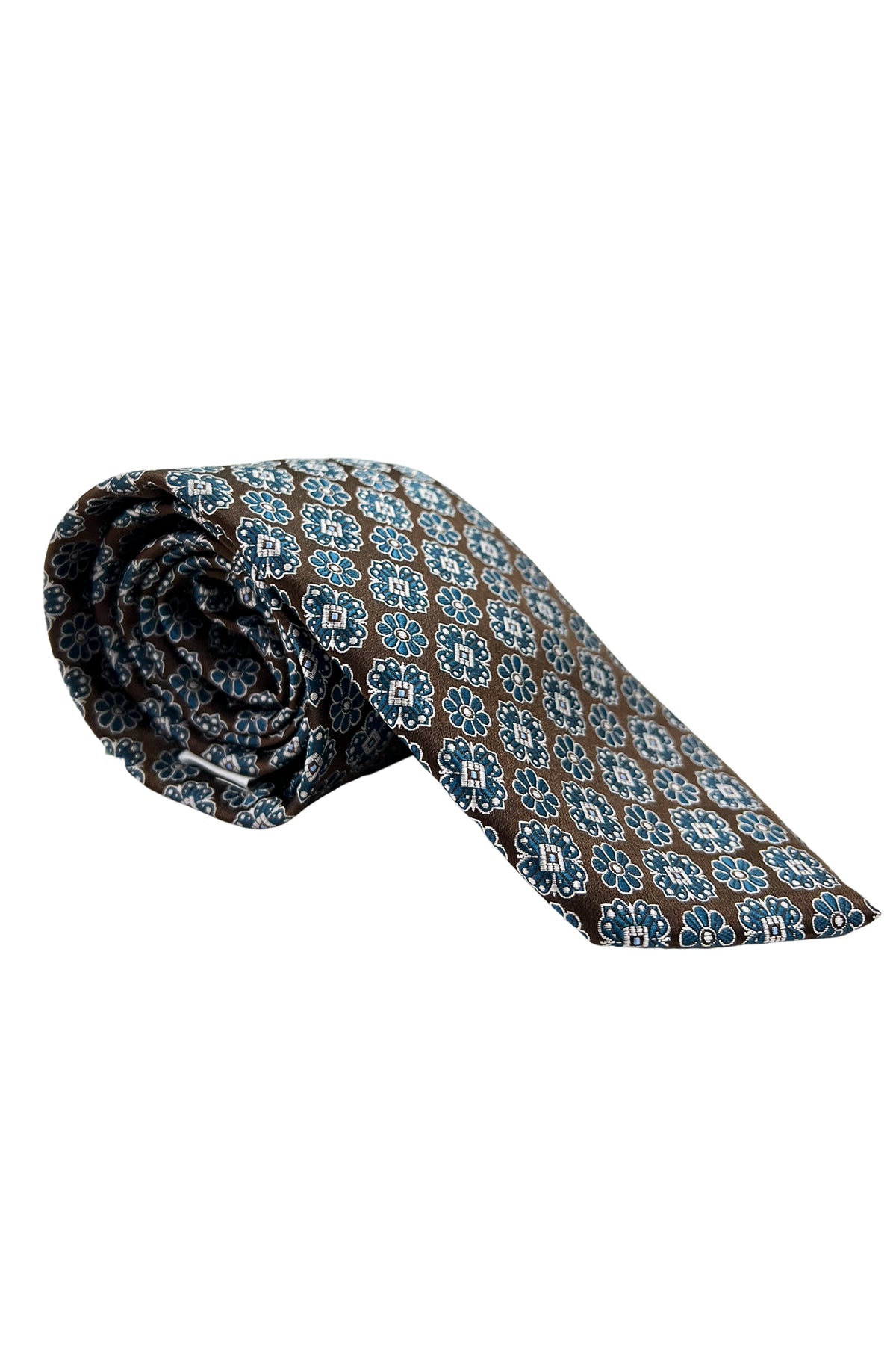 Cravatta uomo Marrone fantasia fiori grandi in seta 100% larghezza 8 cm da cerimonia elegante