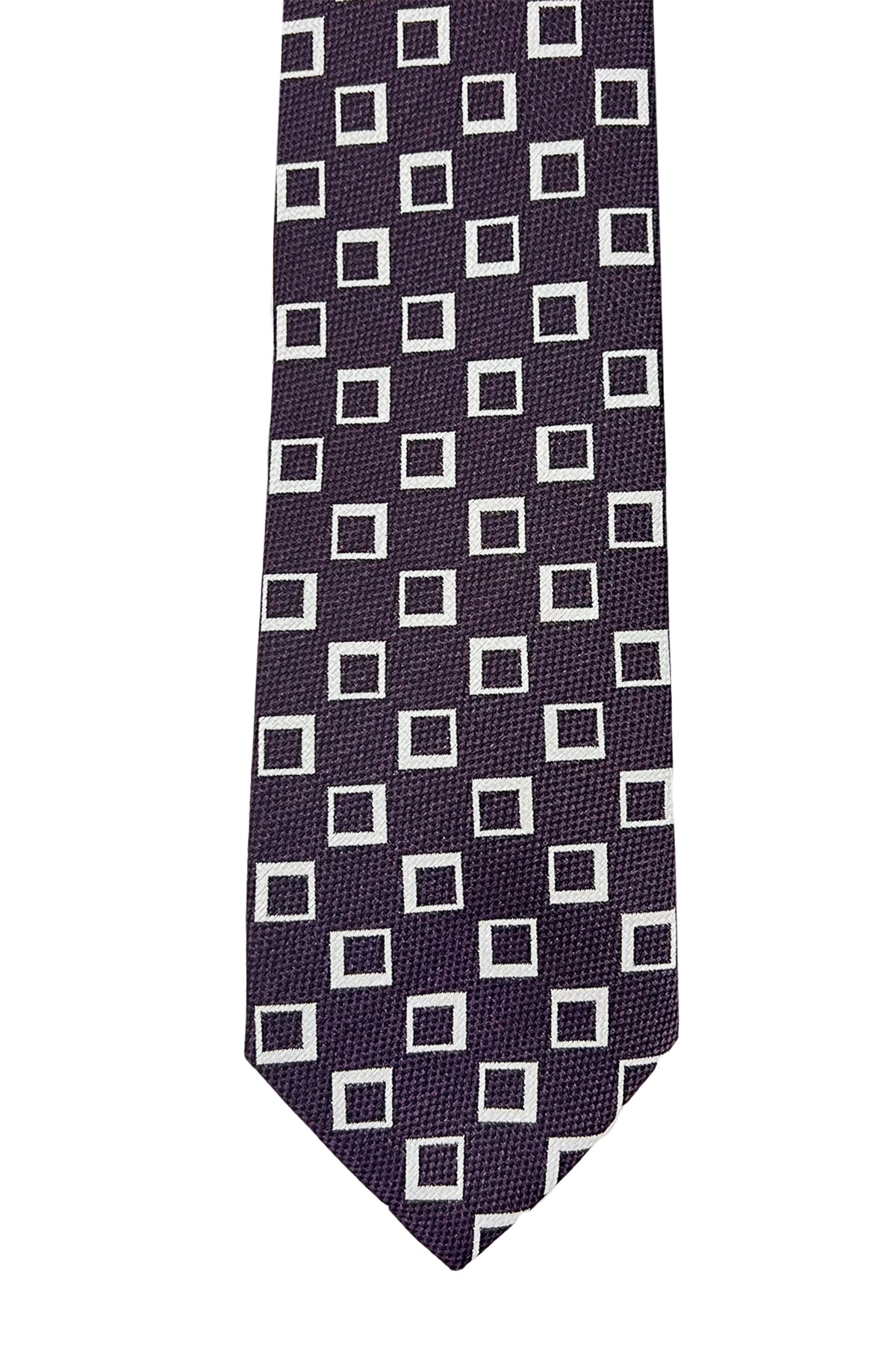Cravatta uomo viola fantasia quadri in seta 100% larghezza 8 cm da cerimonia elegante