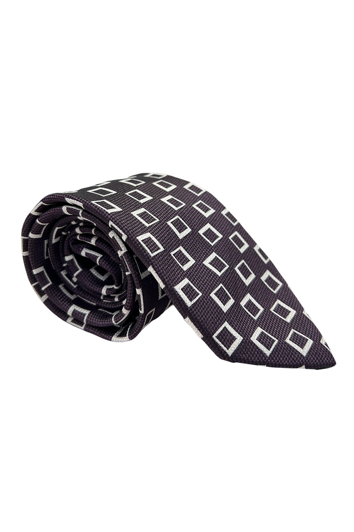 Cravatta uomo viola fantasia quadri in seta 100% larghezza 8 cm da cerimonia elegante