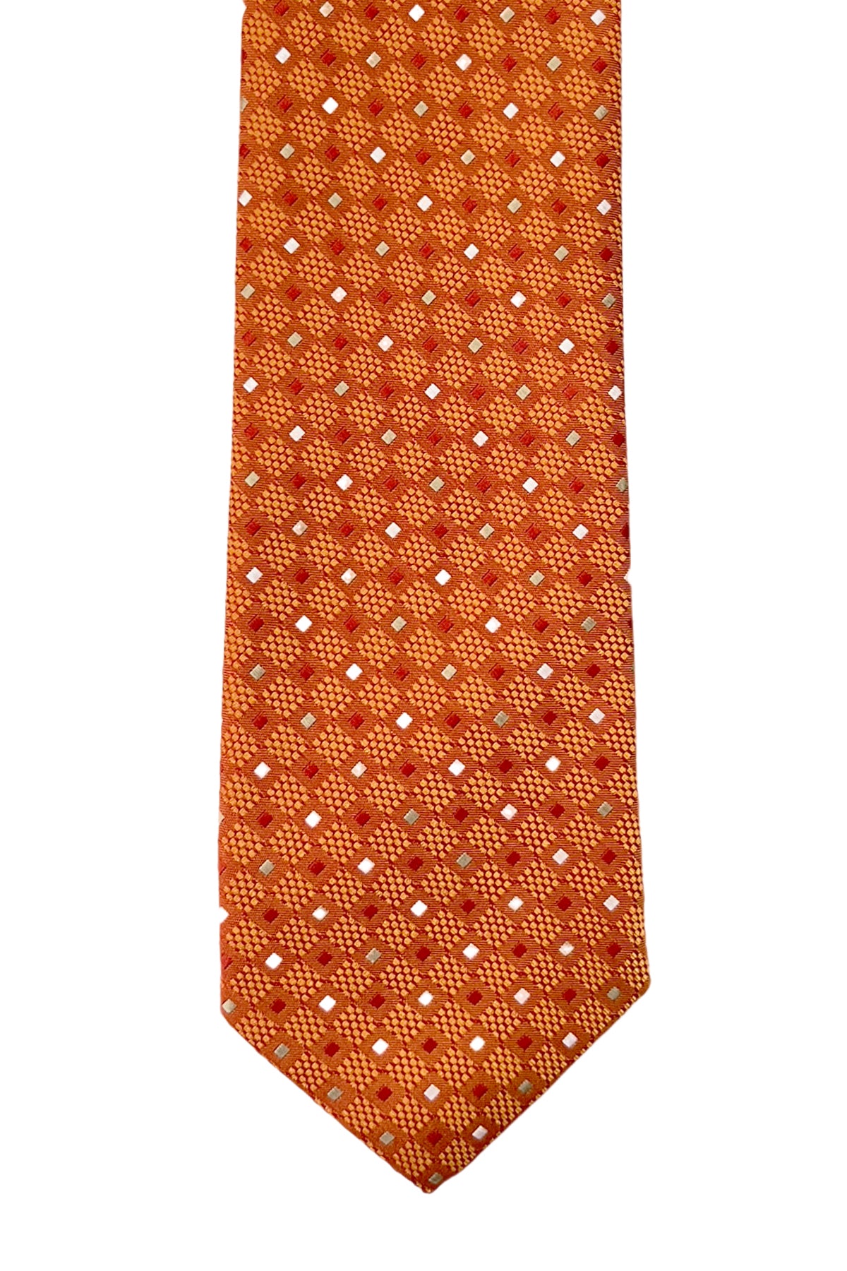 Cravatta uomo arancio fantasia rombi in seta 100% larghezza 8 cm da cerimonia elegante