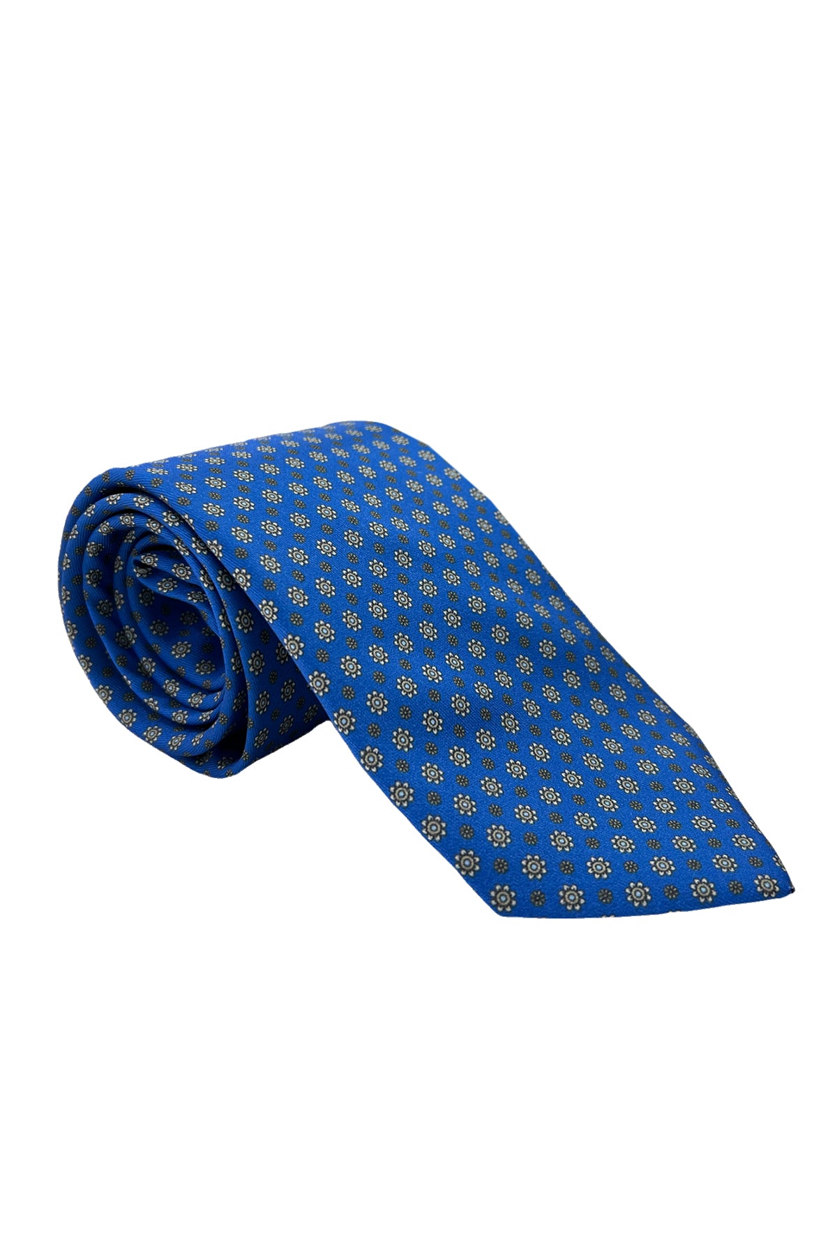 Cravatta uomo bluette fantasia fiori in seta 100% larghezza 8 cm da cerimonia elegante
