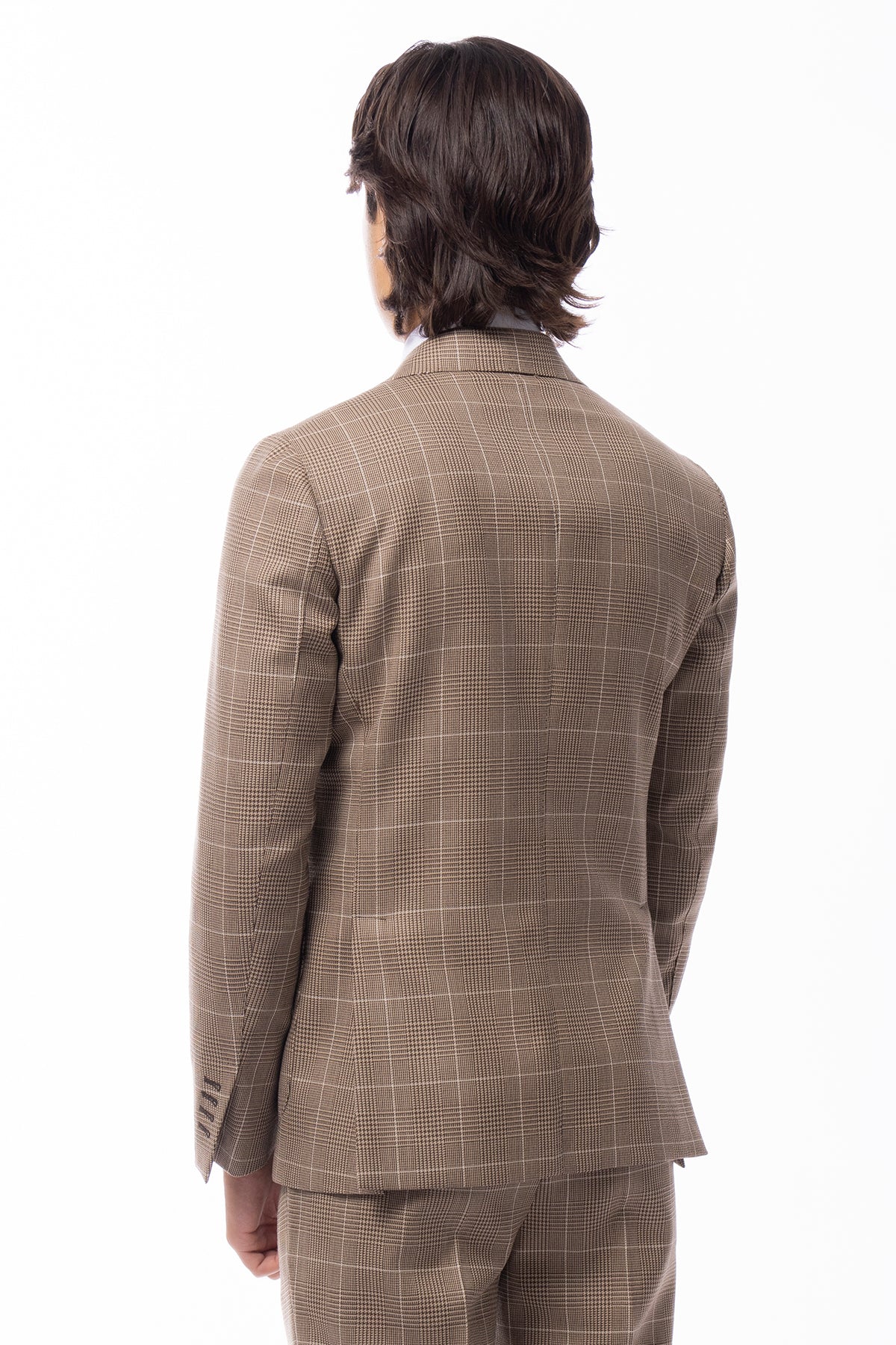 Giacca uomo doppiopetto beige fantasia principe di galles in pura lana Holland & Sherry Rever a lancia e tasche a toppe
