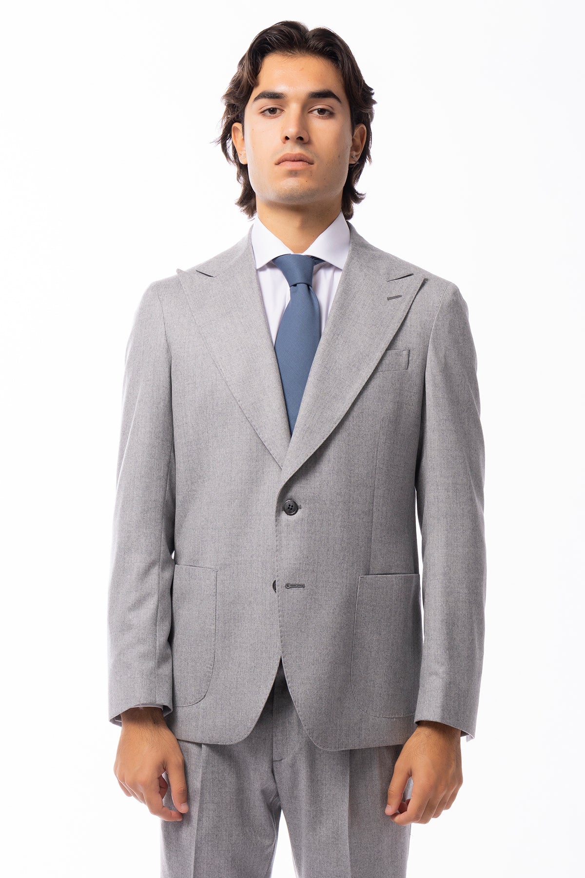 Giacca uomo monopetto grigio chiaro in lana 100% vitale barberis canonico slim fit rever largo