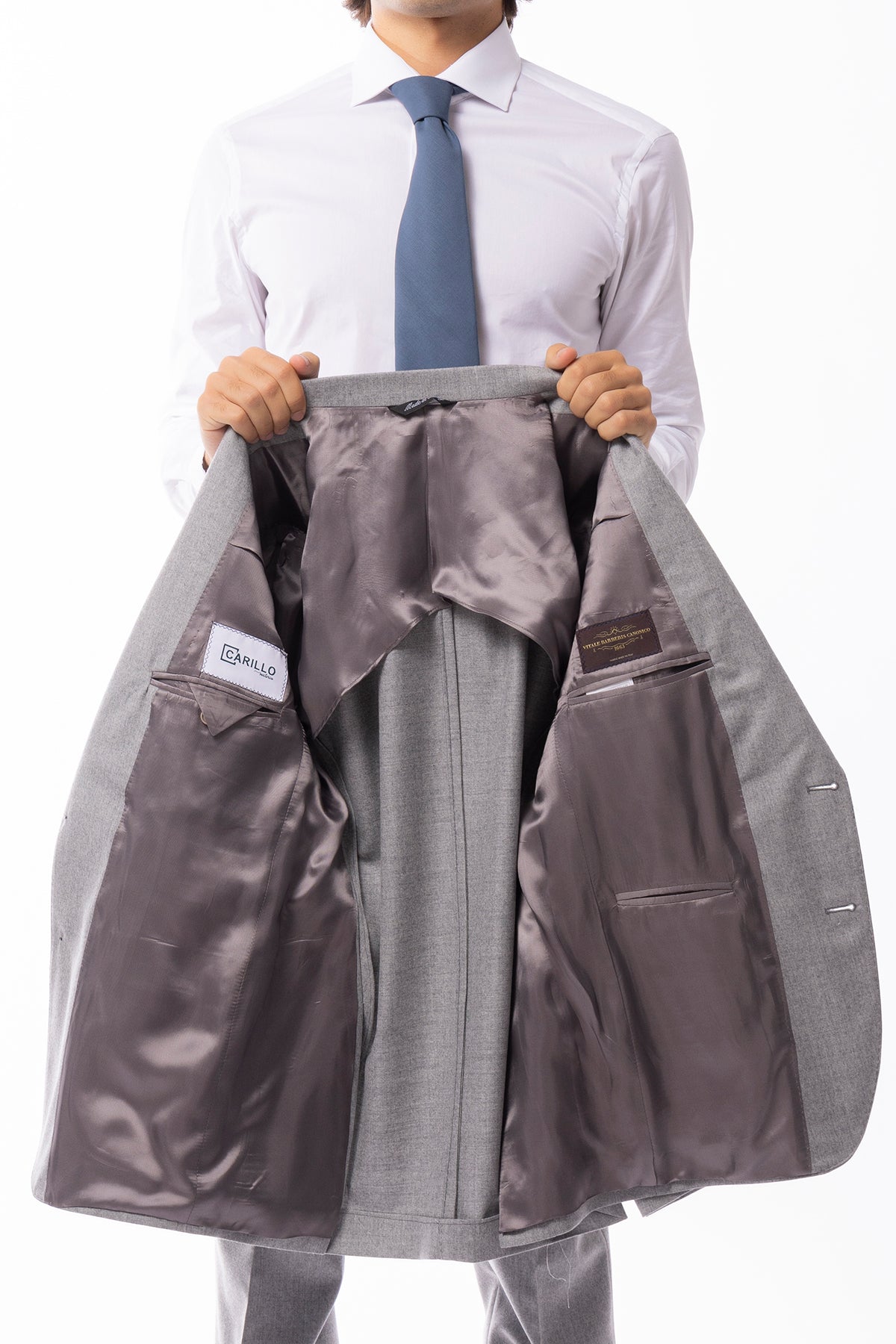 Giacca uomo monopetto grigio chiaro in lana 100% vitale barberis canonico slim fit rever largo