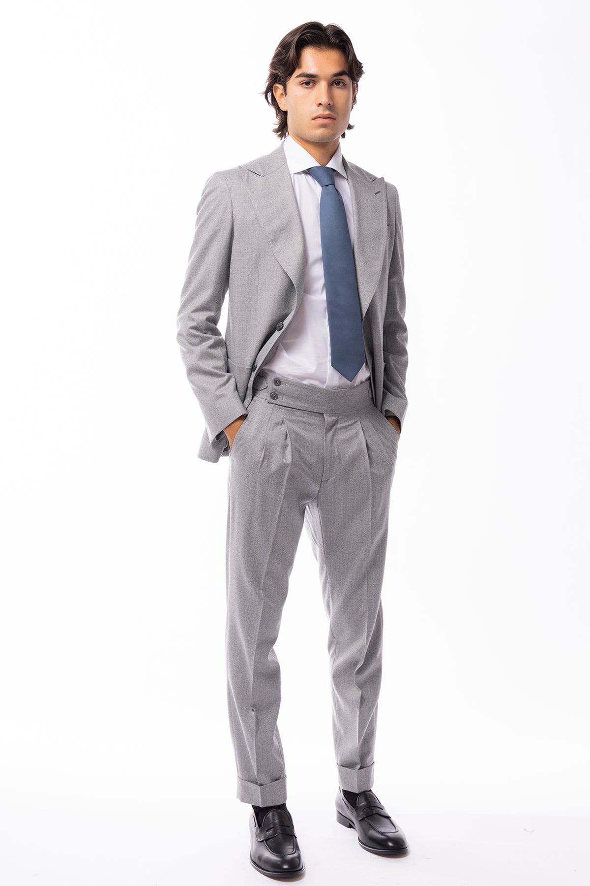 Giacca uomo monopetto grigio chiaro in lana 100% vitale barberis canonico slim fit rever largo