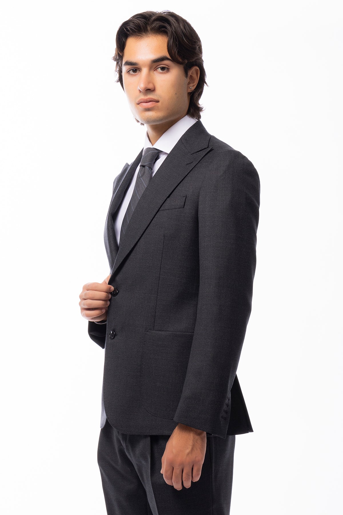 Giacca uomo Monopetto Grigio scuro in lana Flanella Vitale Barberis Canonico slim fit rever largo sartoriale
