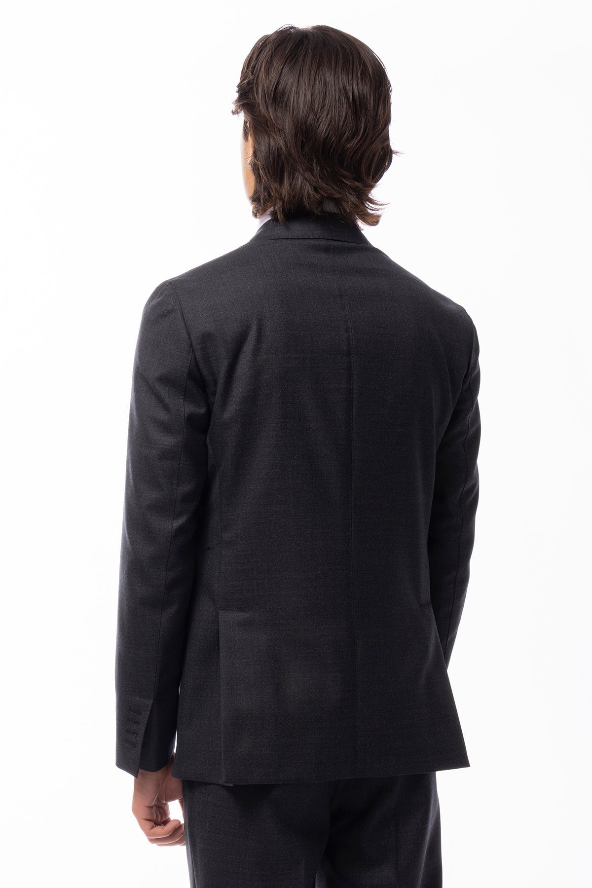 Giacca uomo Monopetto Grigio scuro in lana Flanella Vitale Barberis Canonico slim fit rever largo sartoriale