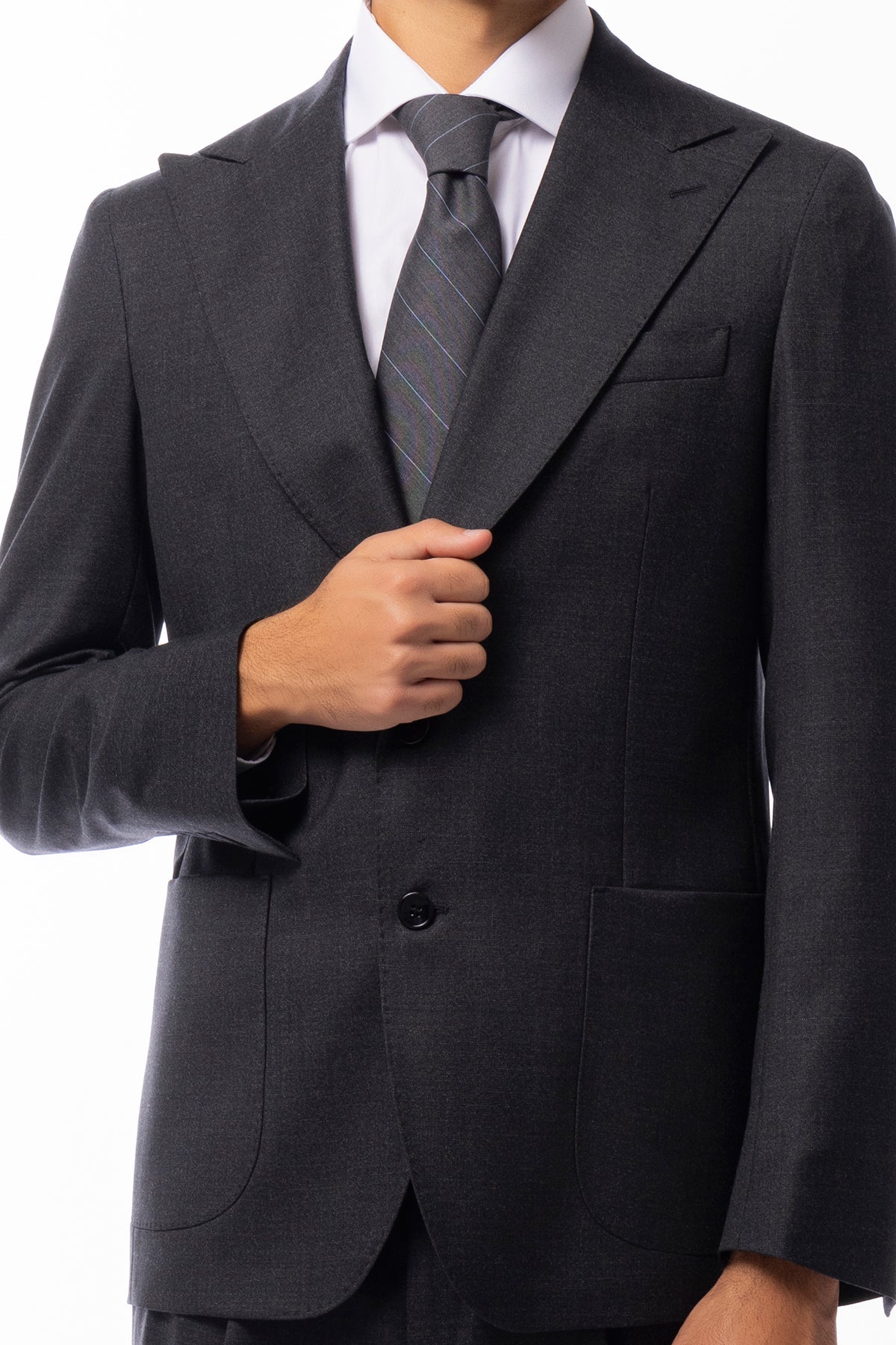 Giacca uomo Monopetto Grigio scuro in lana Flanella Vitale Barberis Canonico slim fit rever largo sartoriale