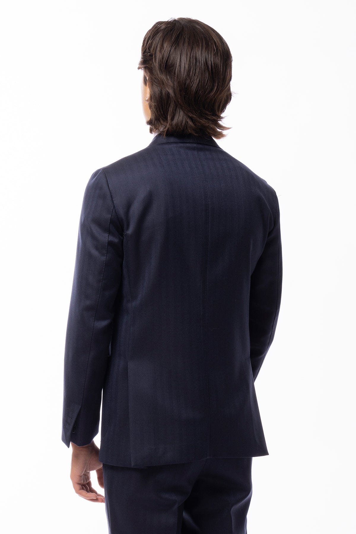 Giacca uomo monopetto blu spigata 100% Lana WORSTED Holland & Sherry slim fit rever largo