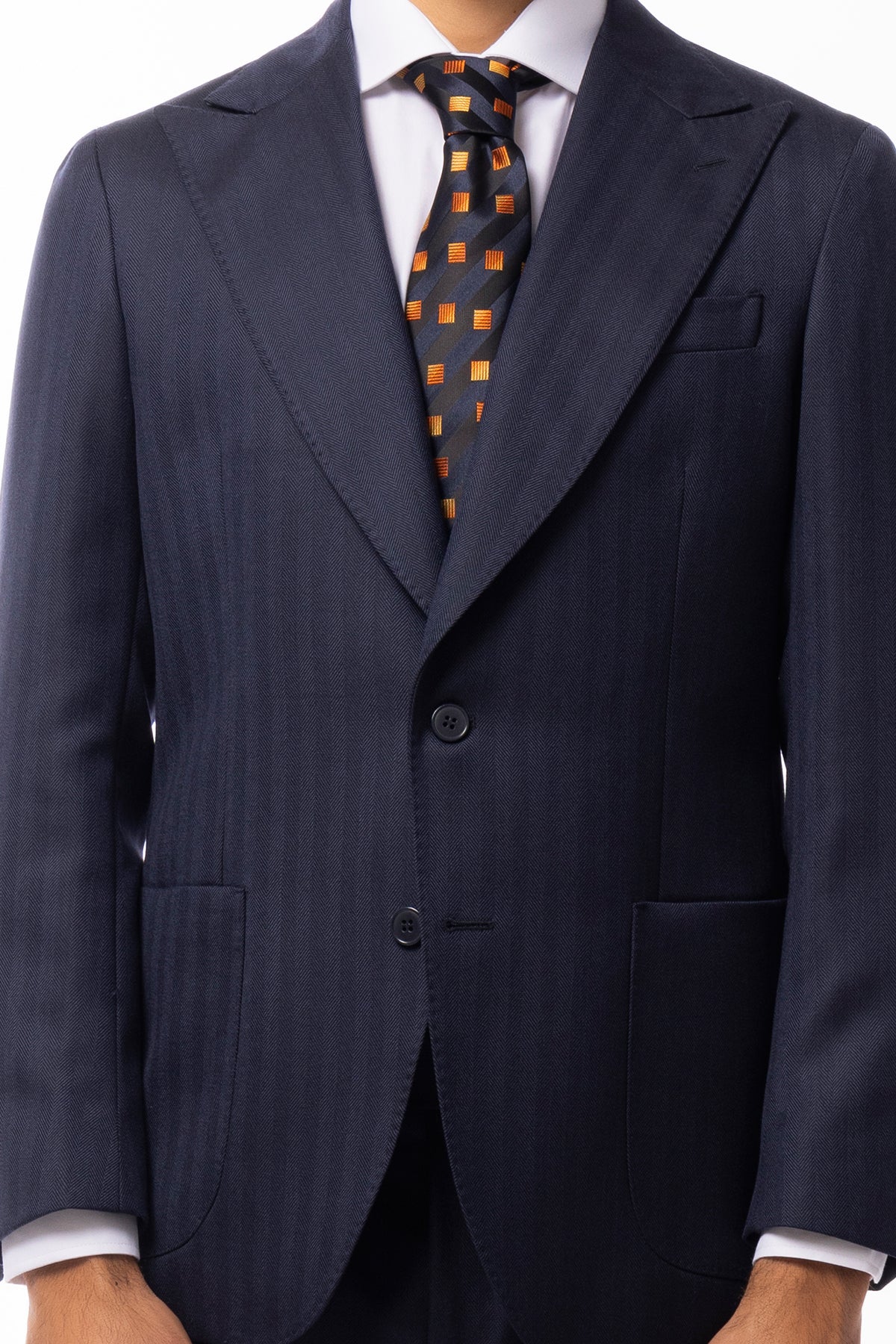 Giacca uomo monopetto blu spigata 100% Lana WORSTED Holland & Sherry slim fit rever largo