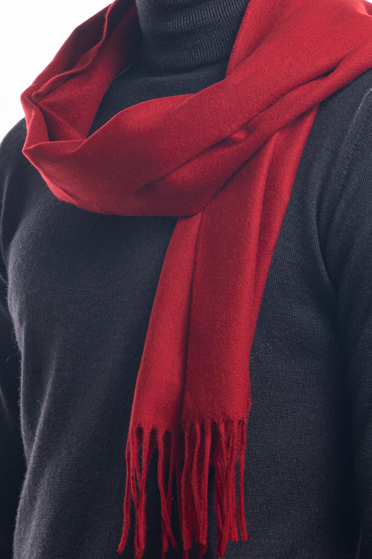Sciarpa uomo rossa invernale effetto lana cashmere con frange