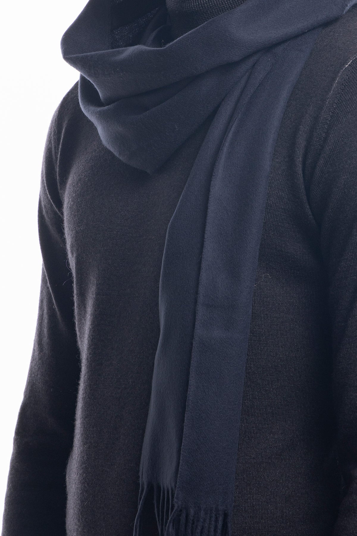 Sciarpa uomo blu invernale effetto lana cashmere con frange