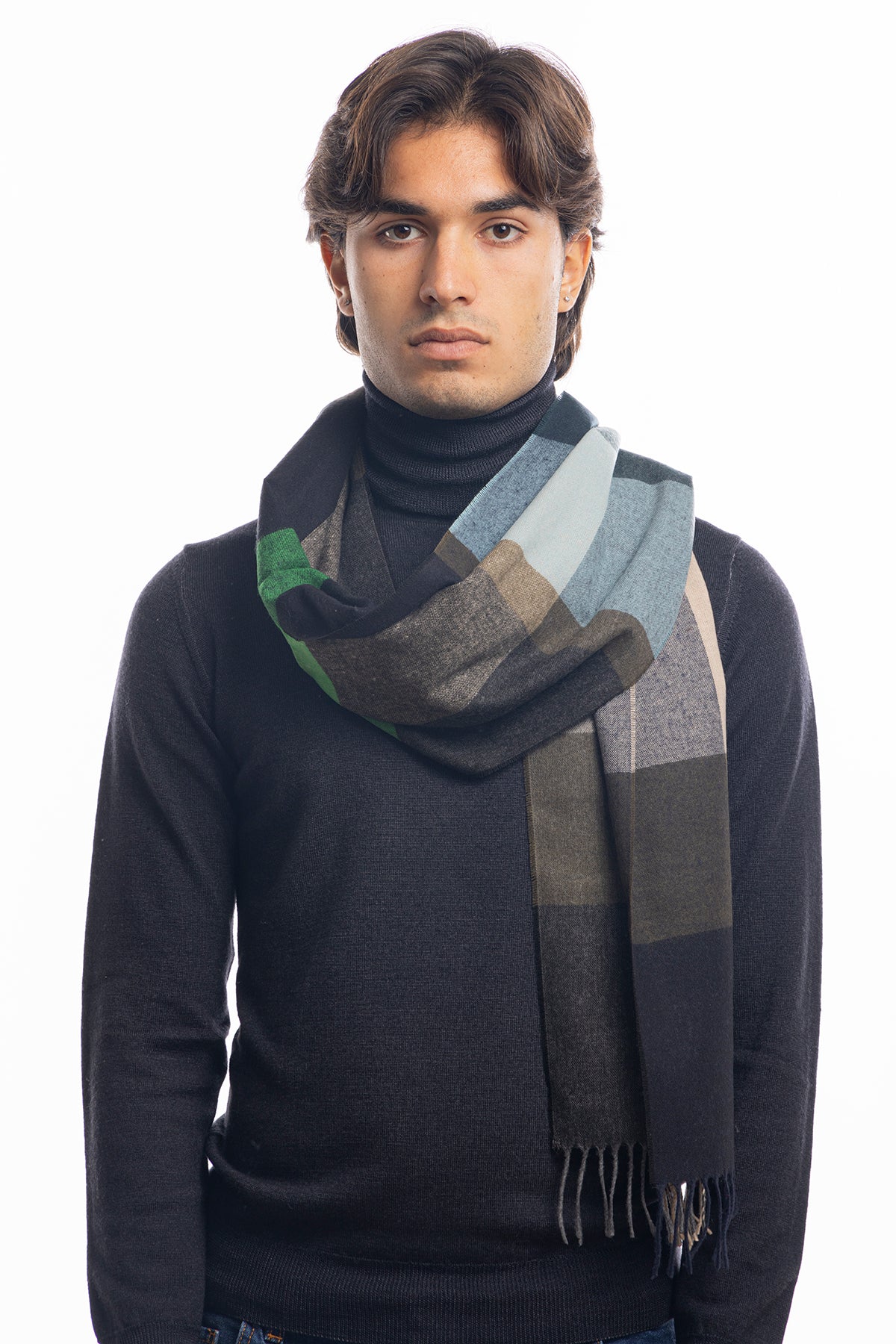 Sciarpa uomo invernale effetto lana cashmere fantasia quadri multicolor