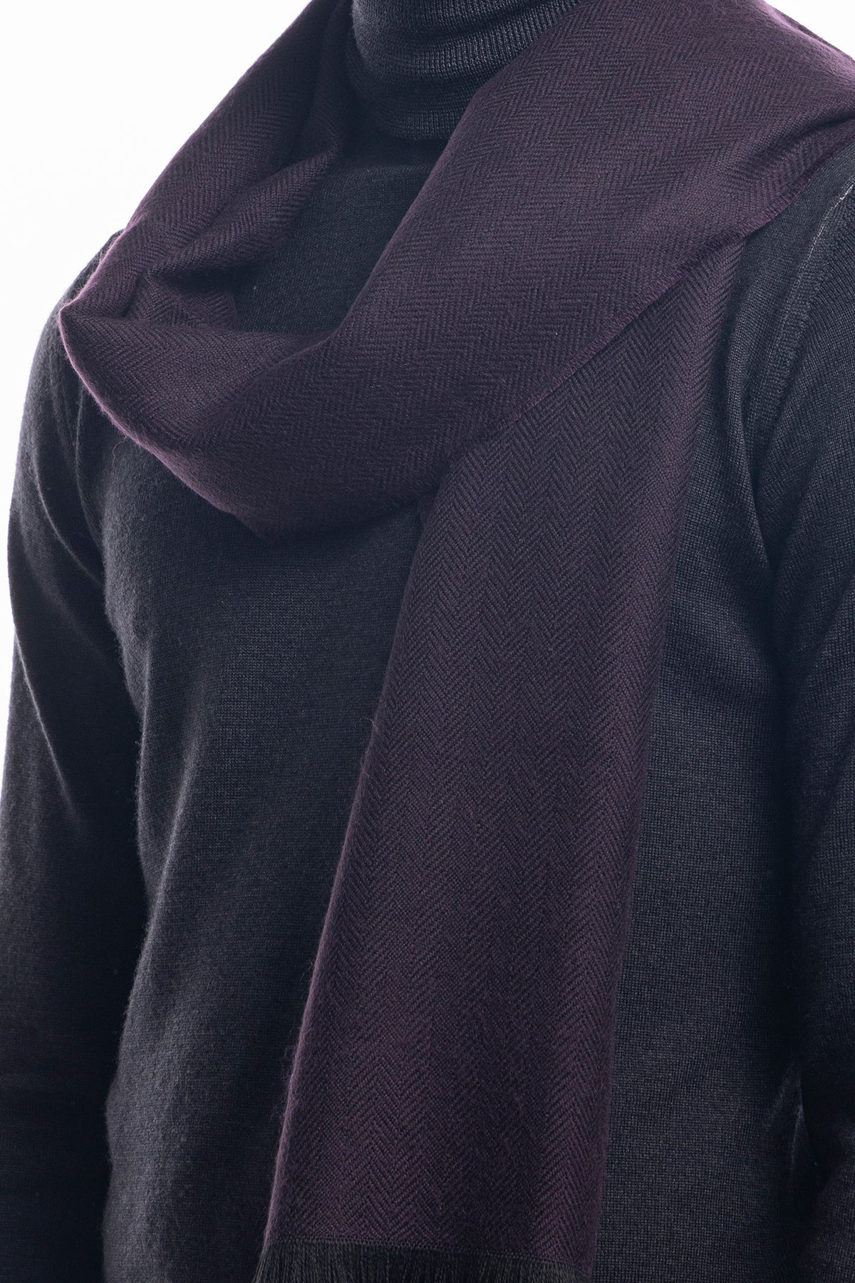 Sciarpa uomo viola spigata invernale effetto lana cashmere con frange