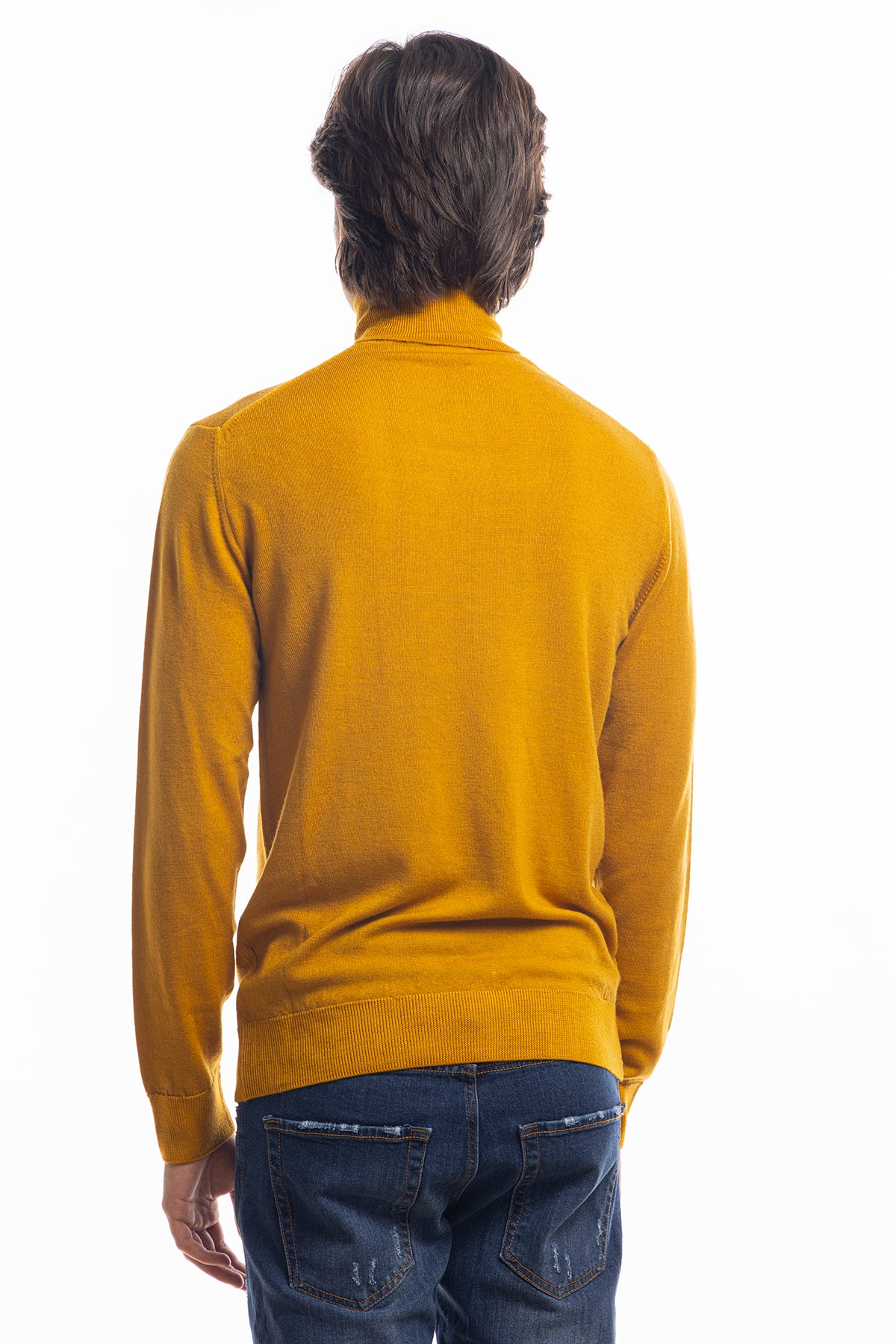 Maglione da uomo collo alto Ocra in lana merinos 100% maniche lunghe effetto stone wash