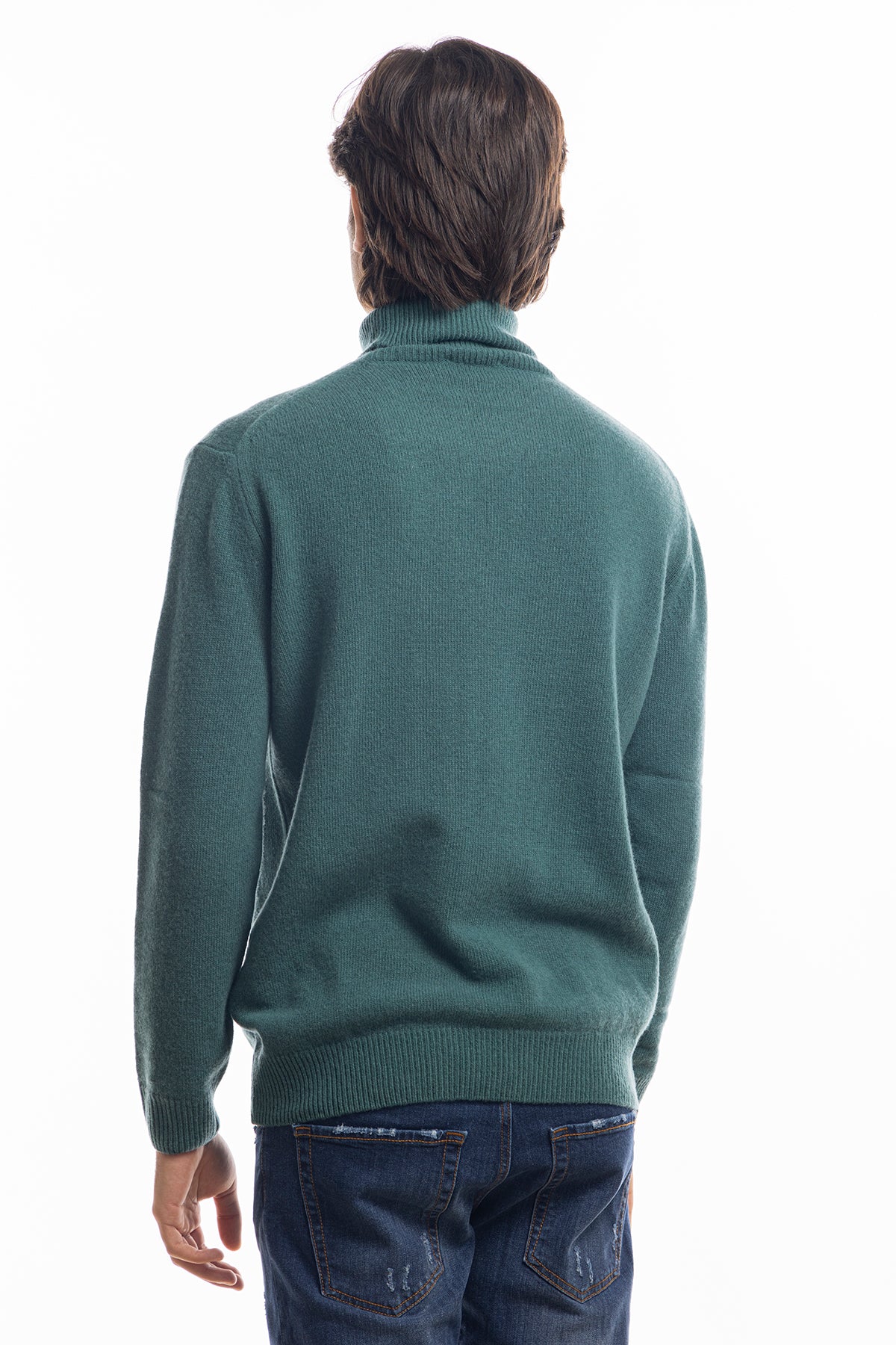 Maglione da uomo collo alto Verde in lana maniche lunghe