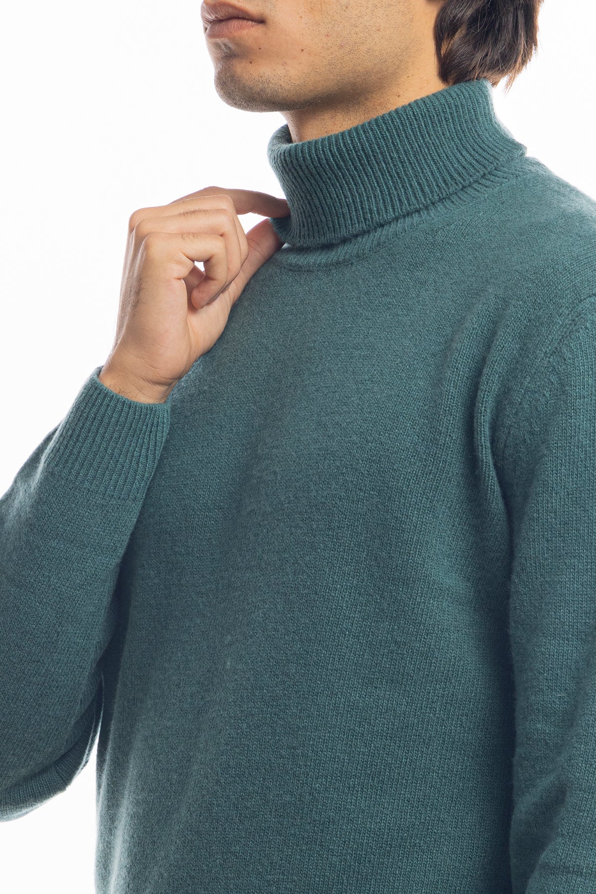 Maglione da uomo collo alto Verde in lana maniche lunghe