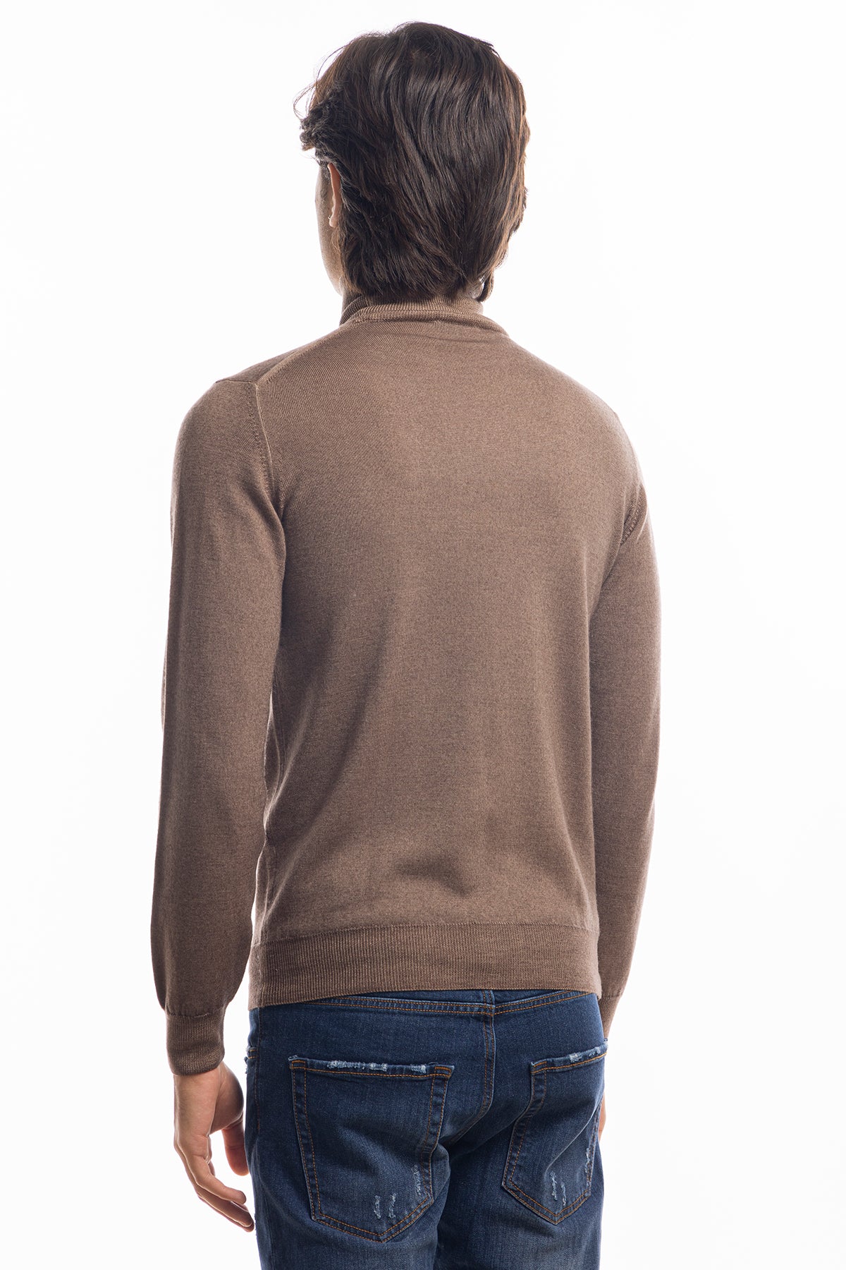 Maglione da uomo collo alto Fango in lana merinos 100% effetto stone wash maniche lunghe