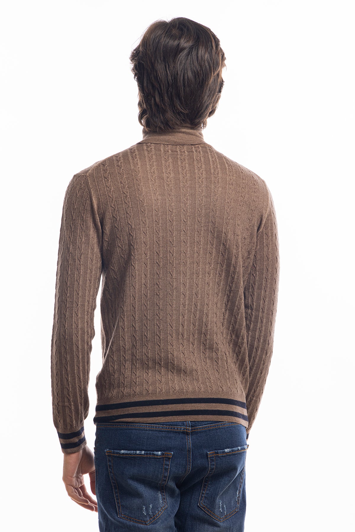 Maglione da uomo collo alto Fango in lana merinos 100% effetto stone wash maniche lunghe