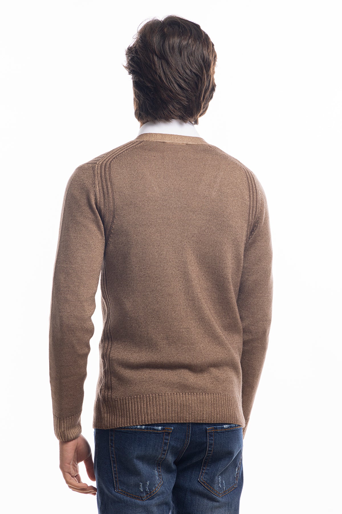 Cardigan da uomo fango lana merinos 100% effetto stone wash maniche lunghe