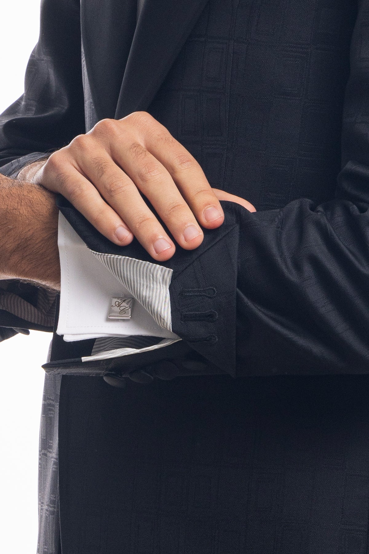 Abito smoking monopetto nera fantasia da uomo in fresco lana 100% Vitale Barberis Canonico con rever a Lancia largo in raso