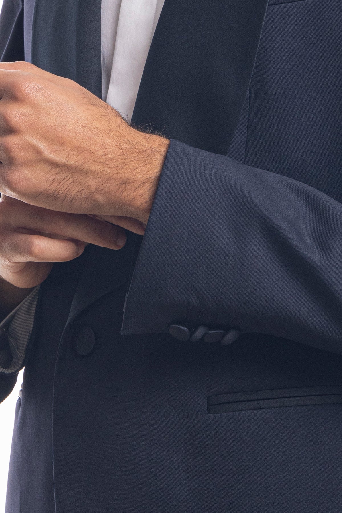 Abito smoking monopetto blu notte da uomo in fresco lana super 130's Vitale Barberis Canonico con rever a scialle largo in raso