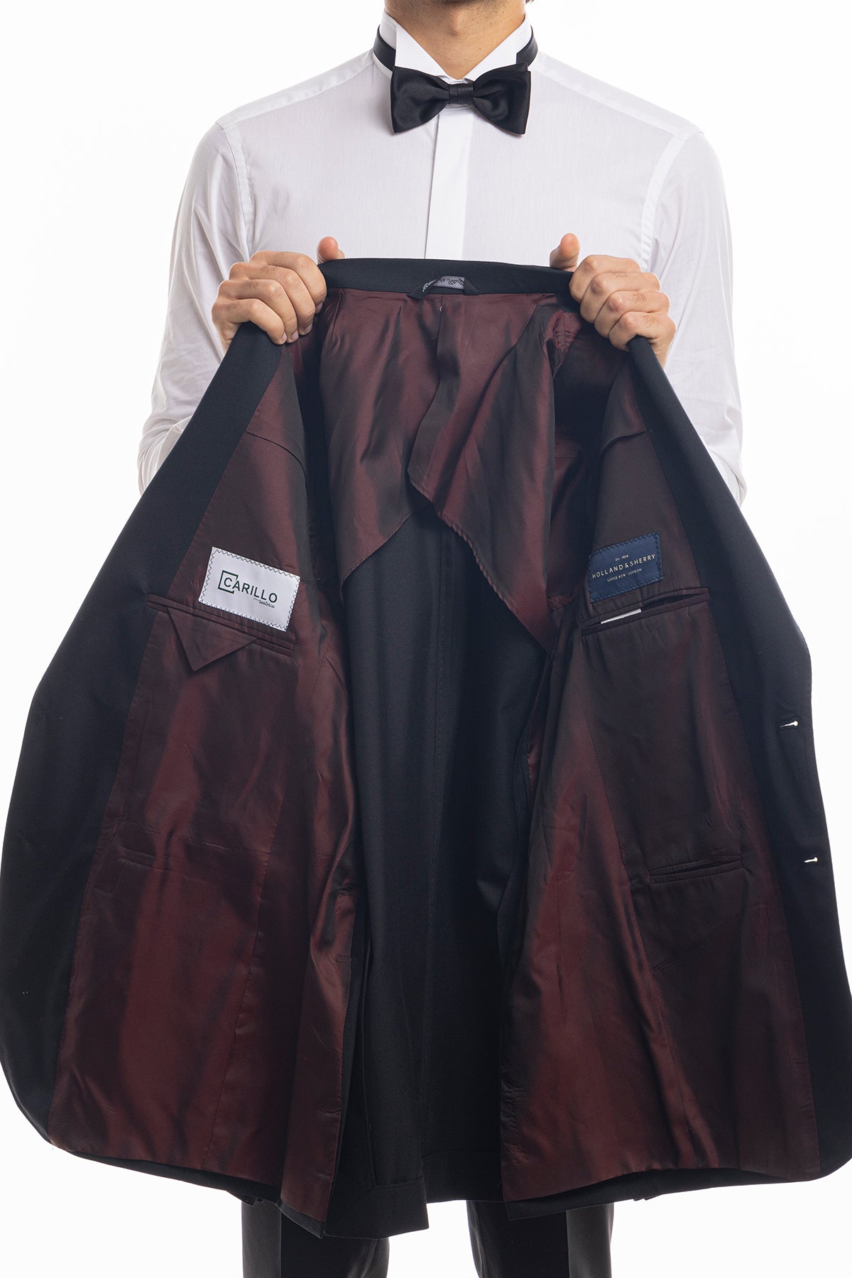 Abito smoking monopetto nera da uomo in fresco lana super 130's Vitale Barberis Canonico con rever a scialle largo in raso