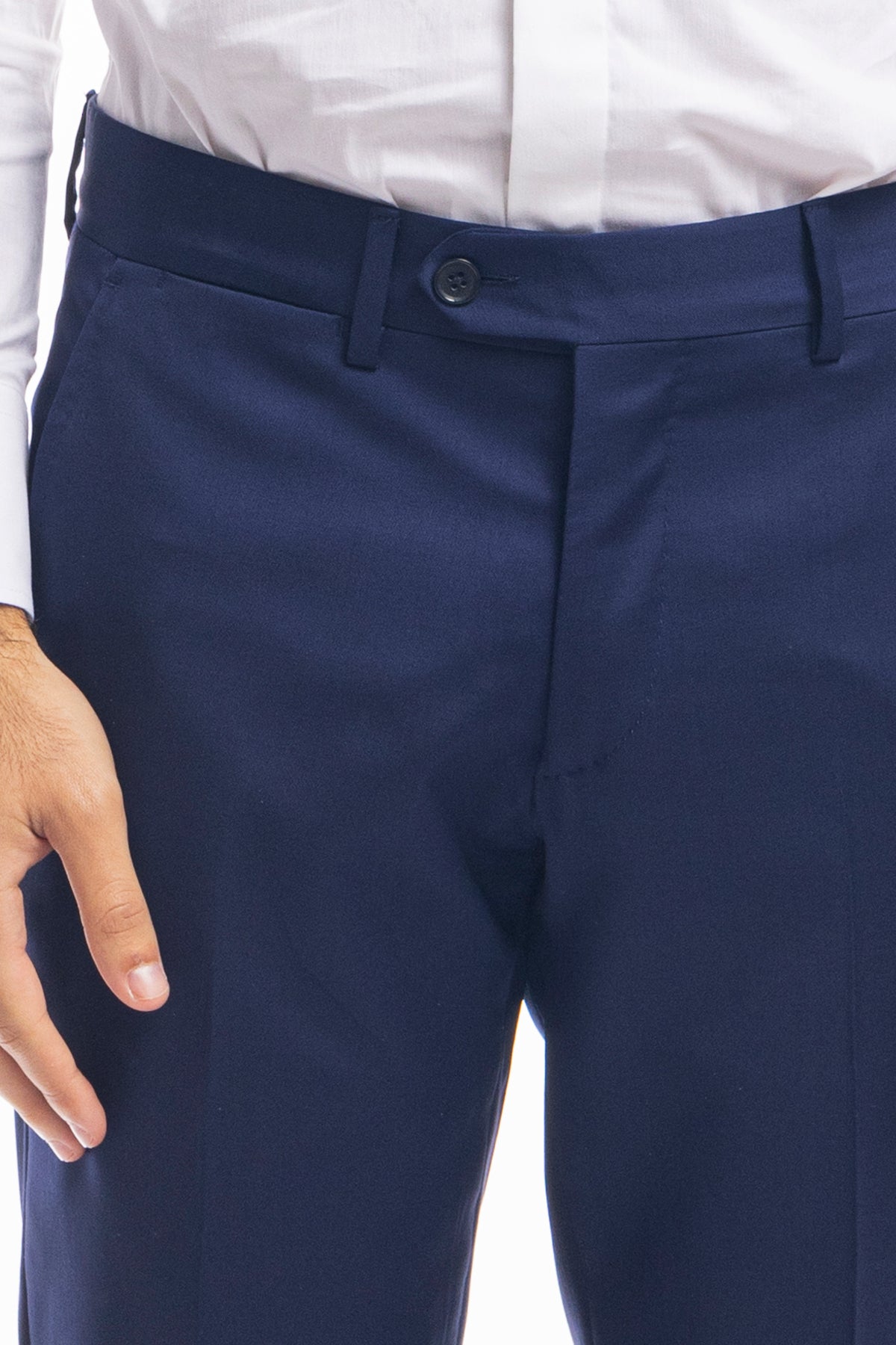 Abito smoking monopetto blu royal da uomo in fresco lana super 130's Vitale Barberis Canonico con rever a Lancia largo in raso