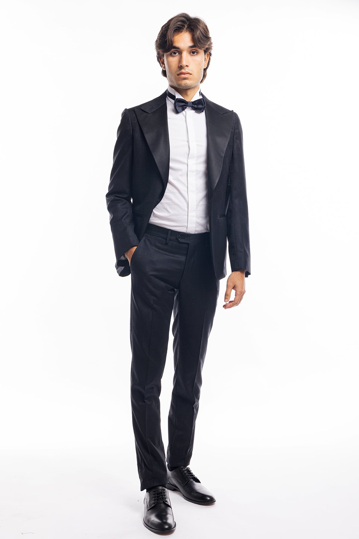 Pantalone uomo nero fantasia tasca america in fresco lana super 130's Vitale Barberis Canonico